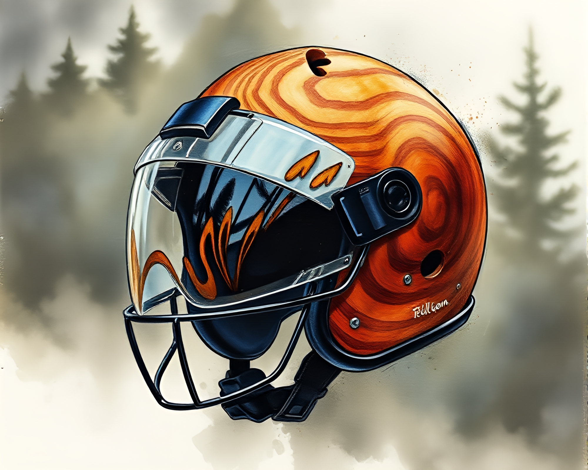 Helmet of Watercolor Wood Grain Fantasy – free AI stock image