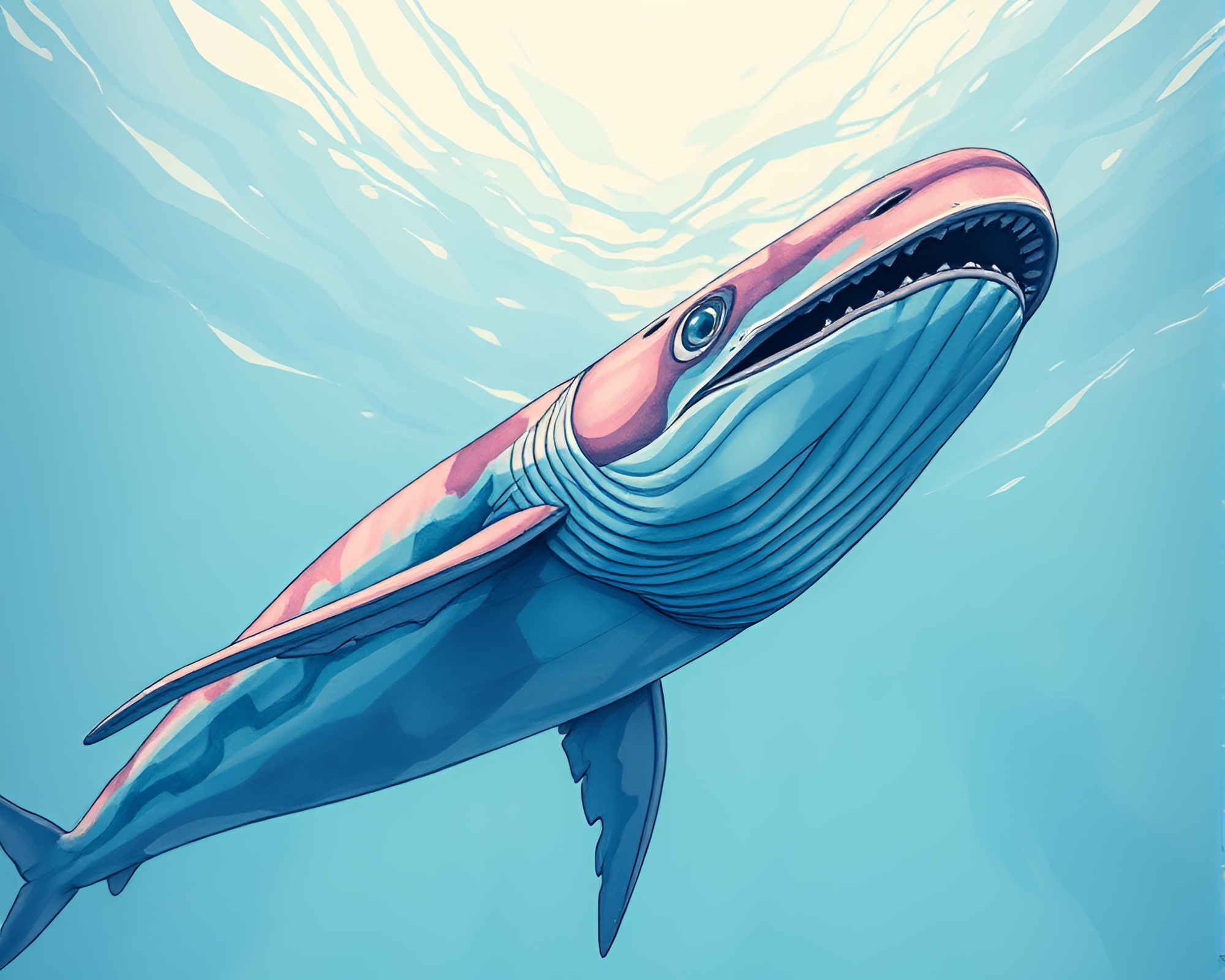 Leviathan rising: Ink wash pastel tones low-angle shot – free AI stock image
