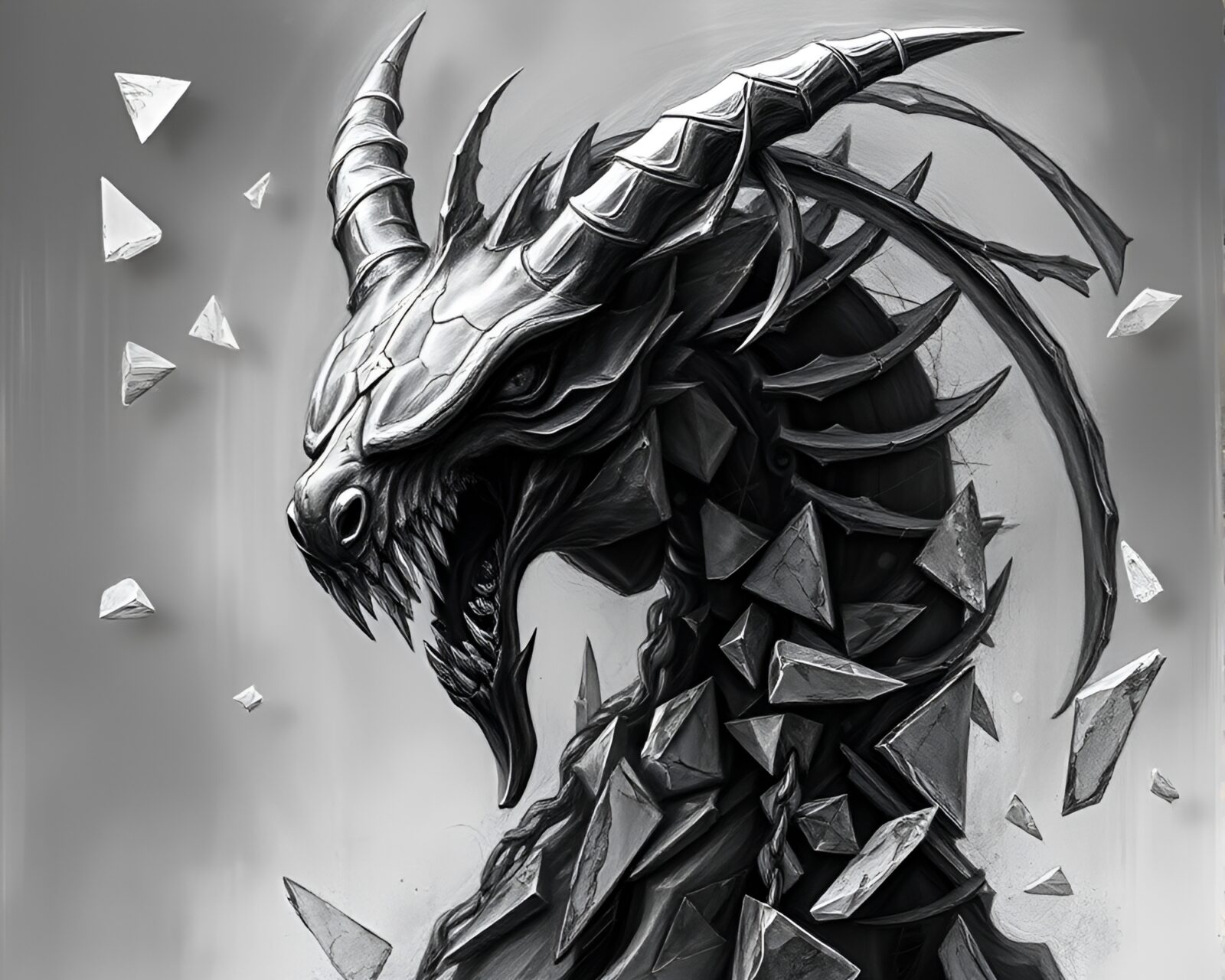 Ethereal Cerberus in a shattered world of glass fragments