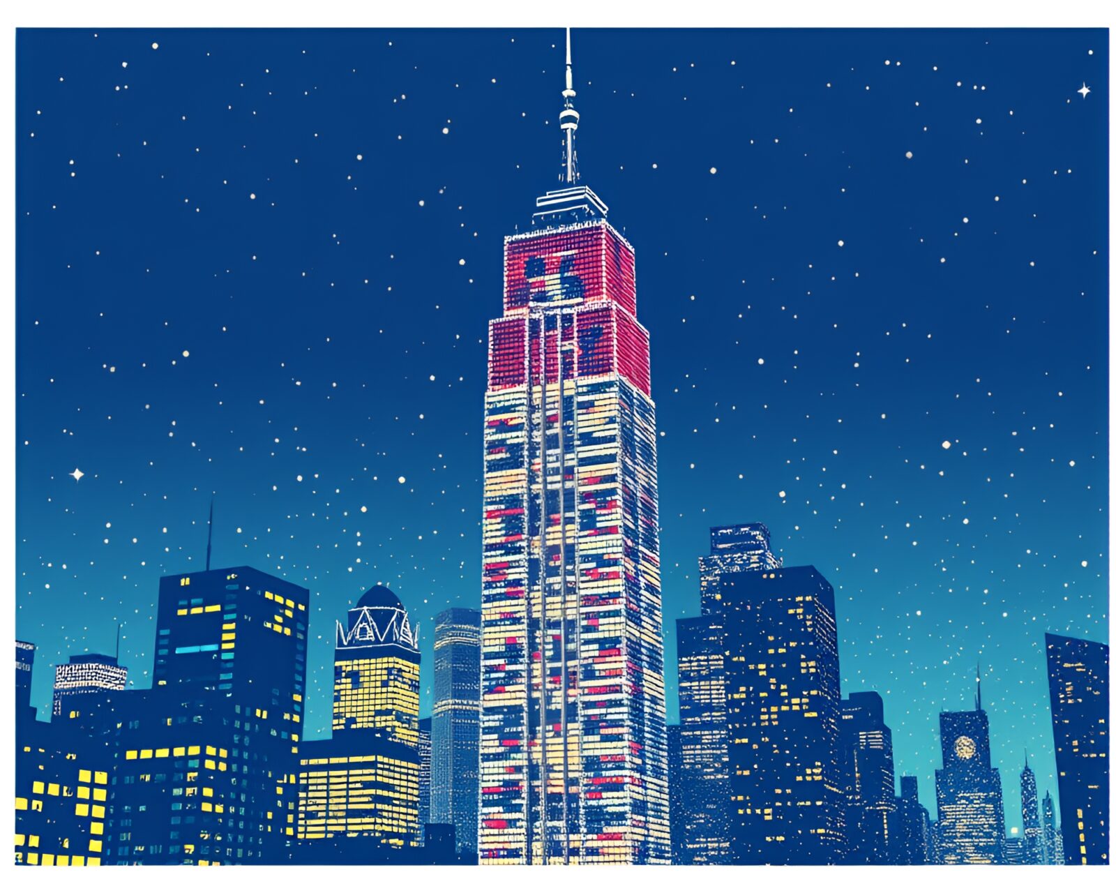 Eerie low saturation cityscape in comic book style