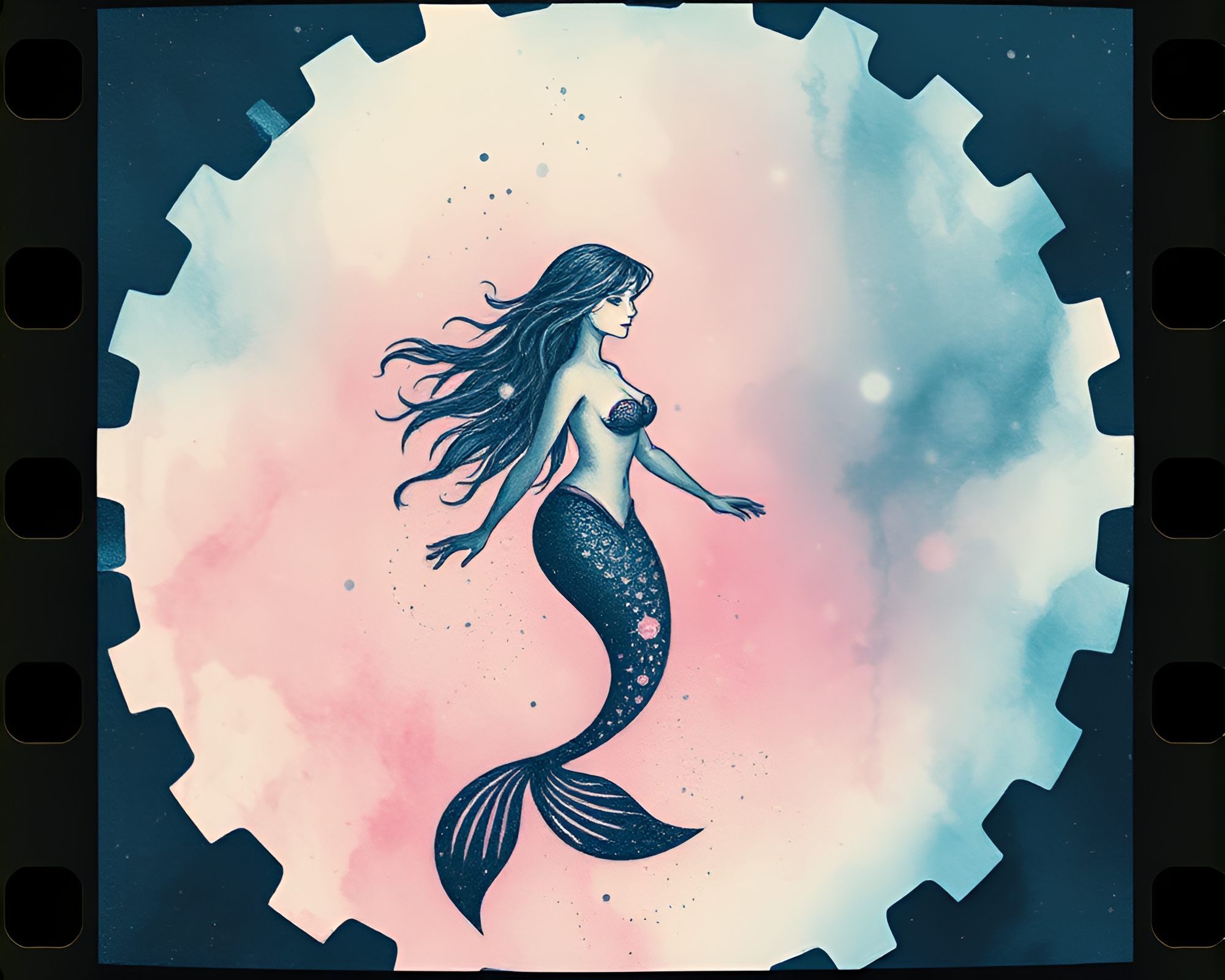 Mermaid in Cosmic Ink Wash Universe – free AI stock image
