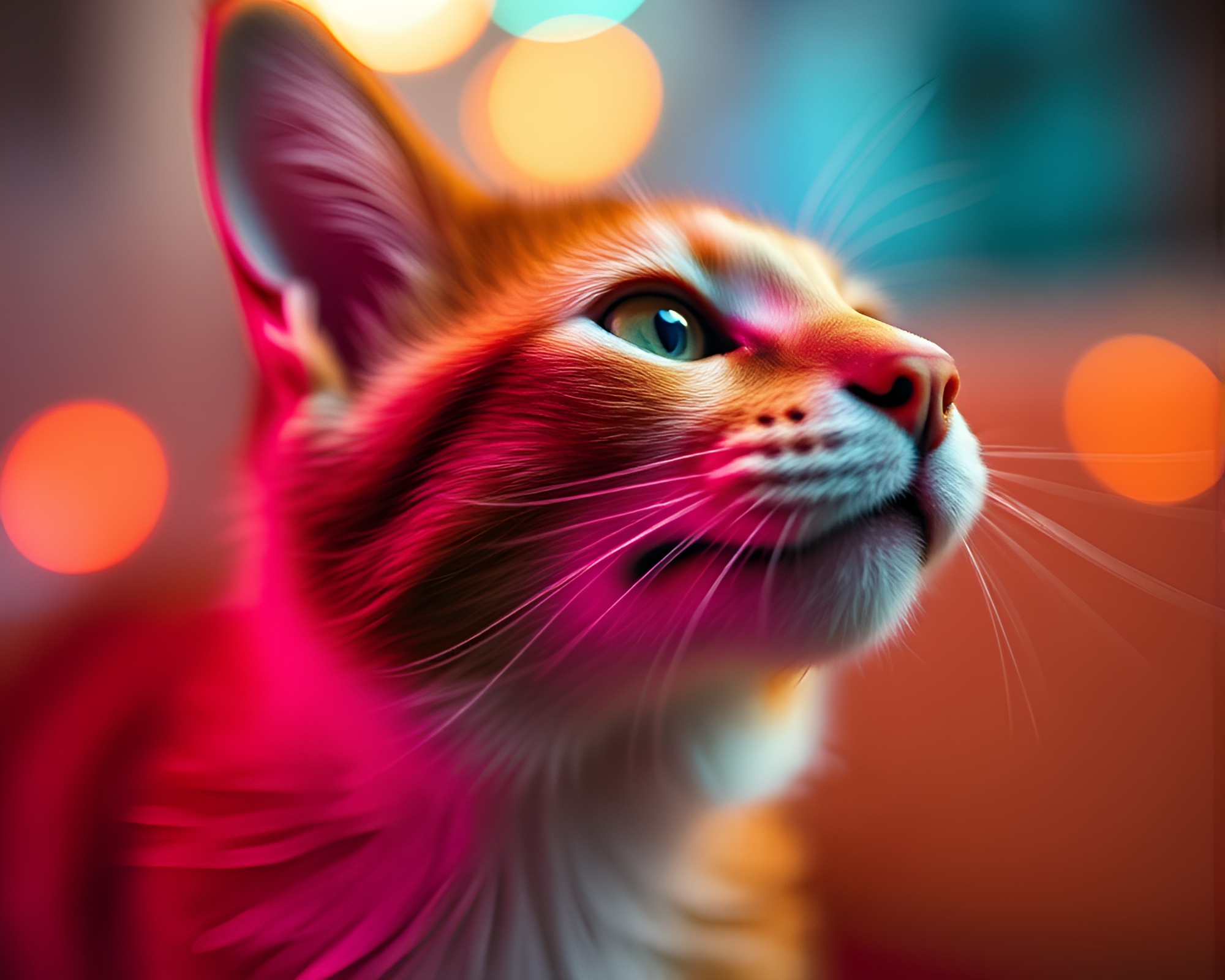 Holographic Cat in Pan Motion Blur Duochrome Light – free AI stock image