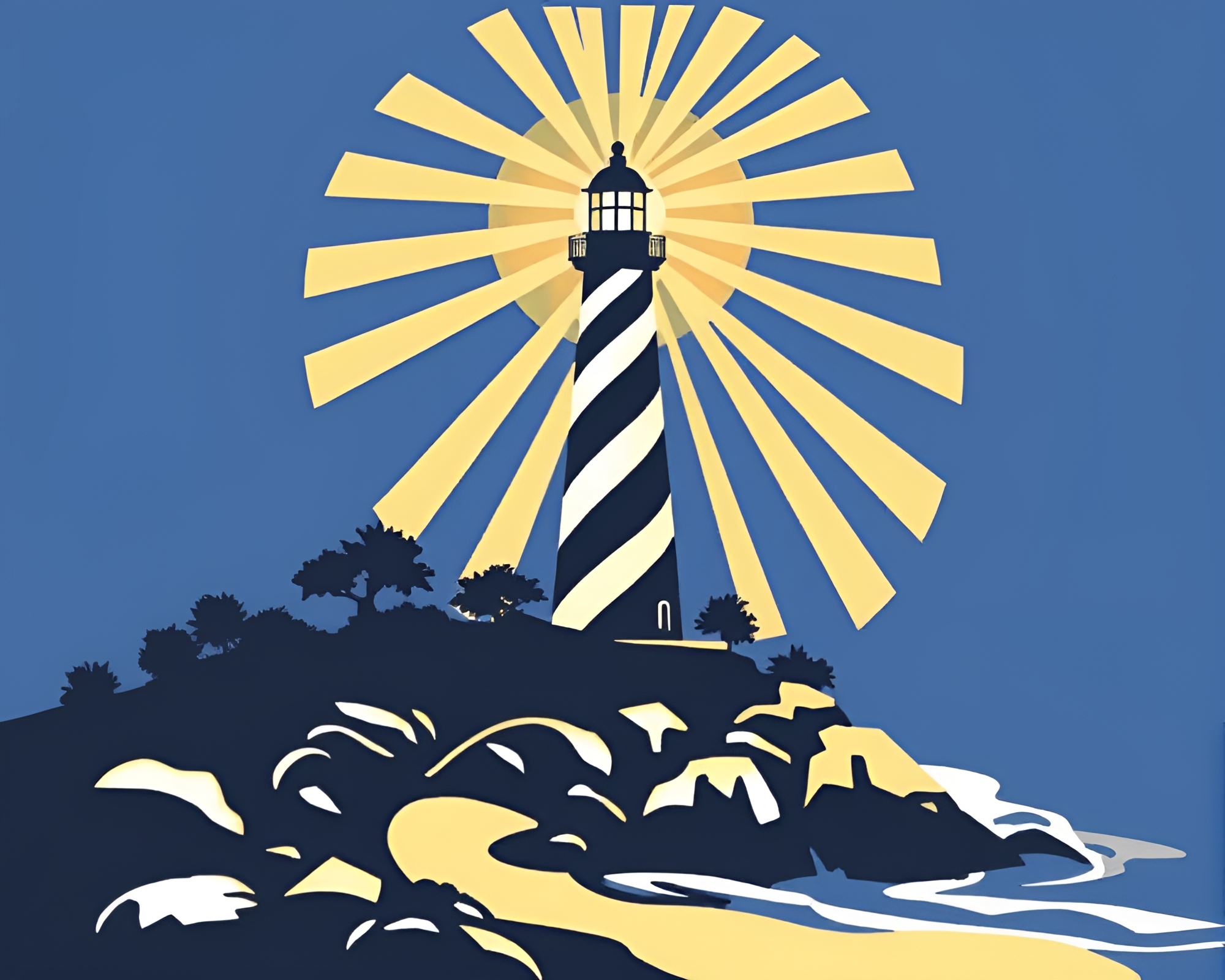 Fibonacci Spiral Lighthouse Illuminating Savannah Stencil Art – free AI stock image