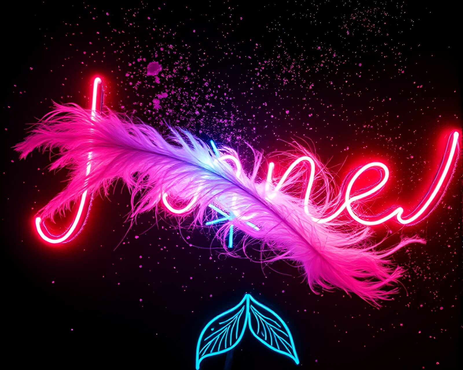 Vibrant light painting of mystical mermaid engulfed in graffiti feathers
