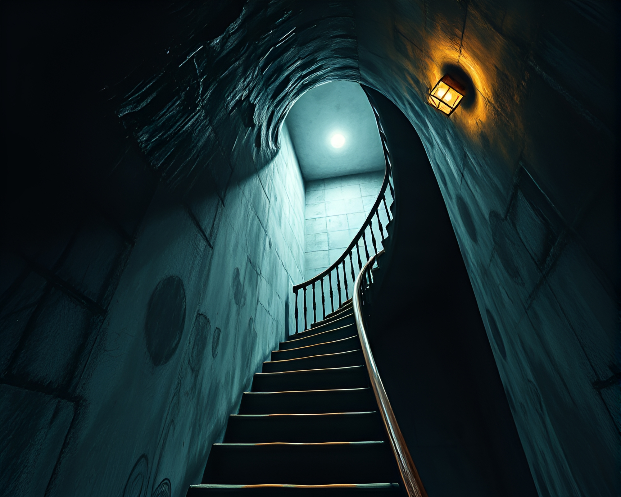 Surreal Escherian Basement Staircase – free AI stock image