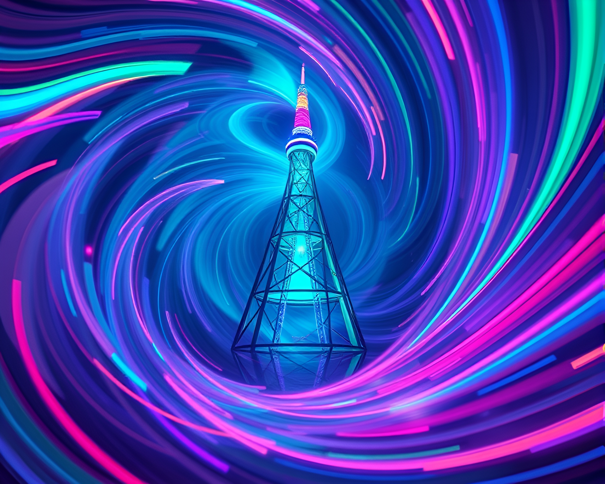 Twisting Tower in Pastel Neon Macro – free AI stock image