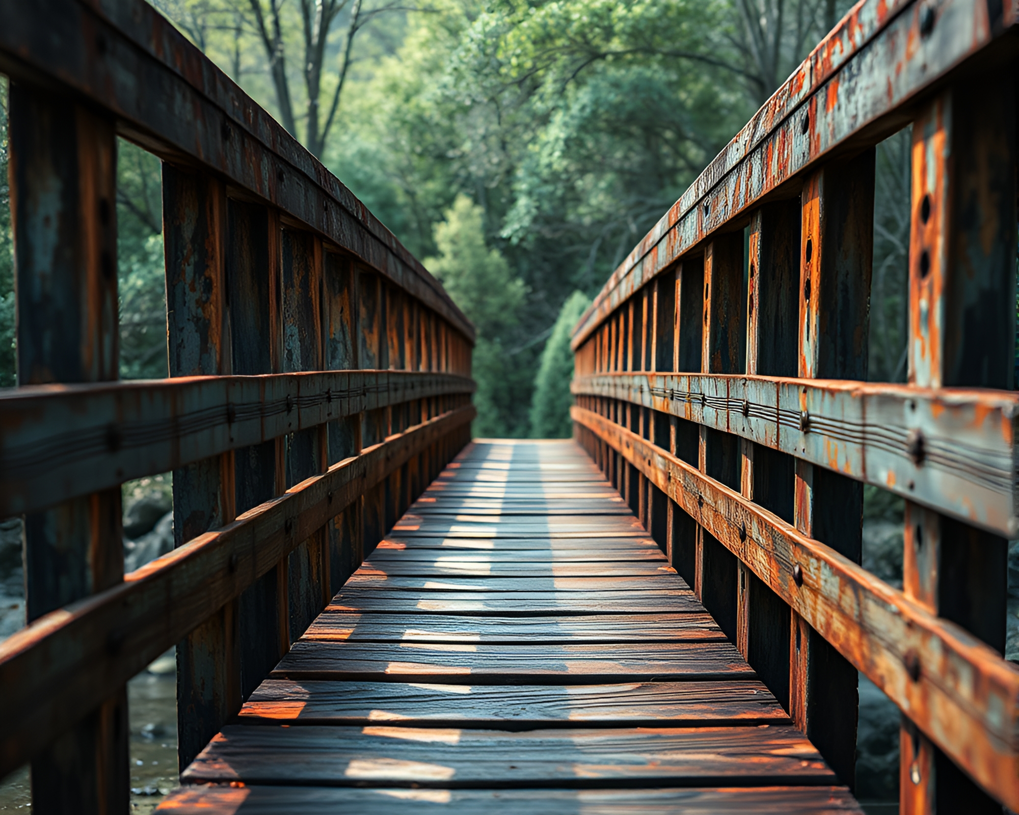 Enchanted Wooden Bridge with Rust Patina – free AI stock image