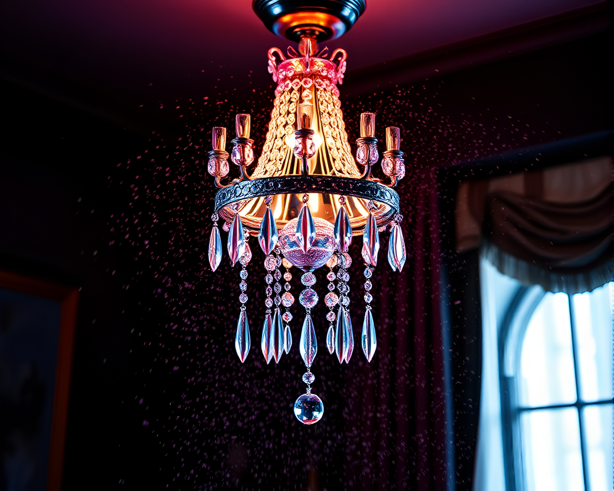 Hyper-Saturated Pop Art Feather Dusting in Chandelier Light – free AI stock image