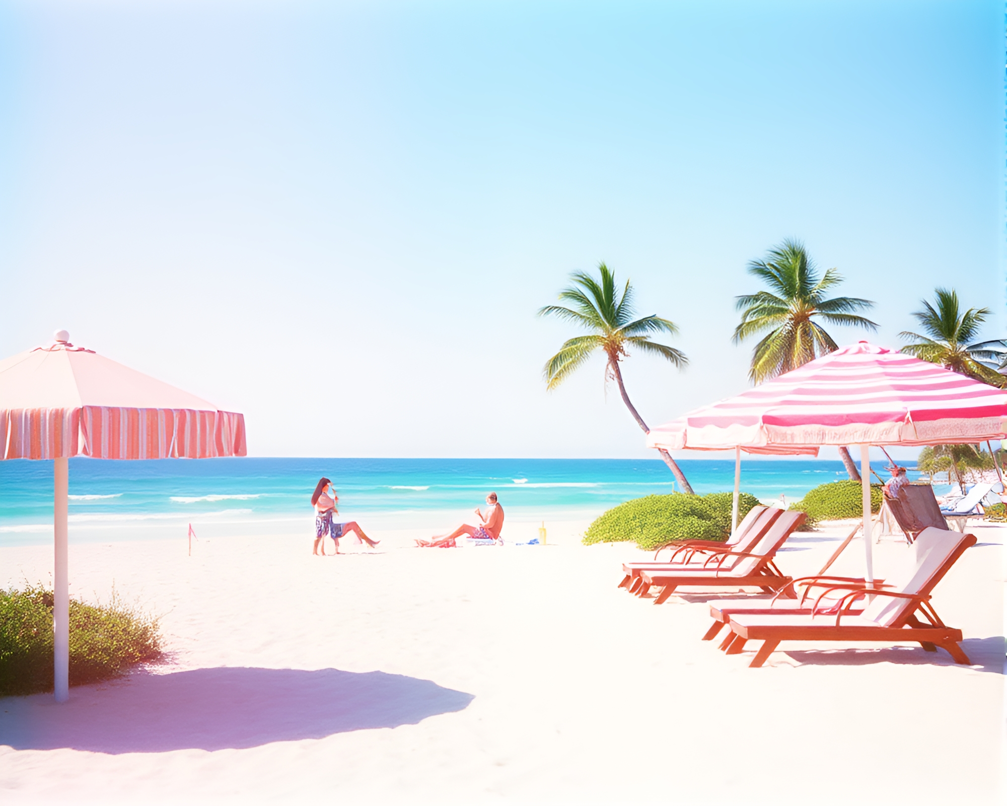 Dreamy Beach Sunset with Film Grain Overlay – free AI stock image