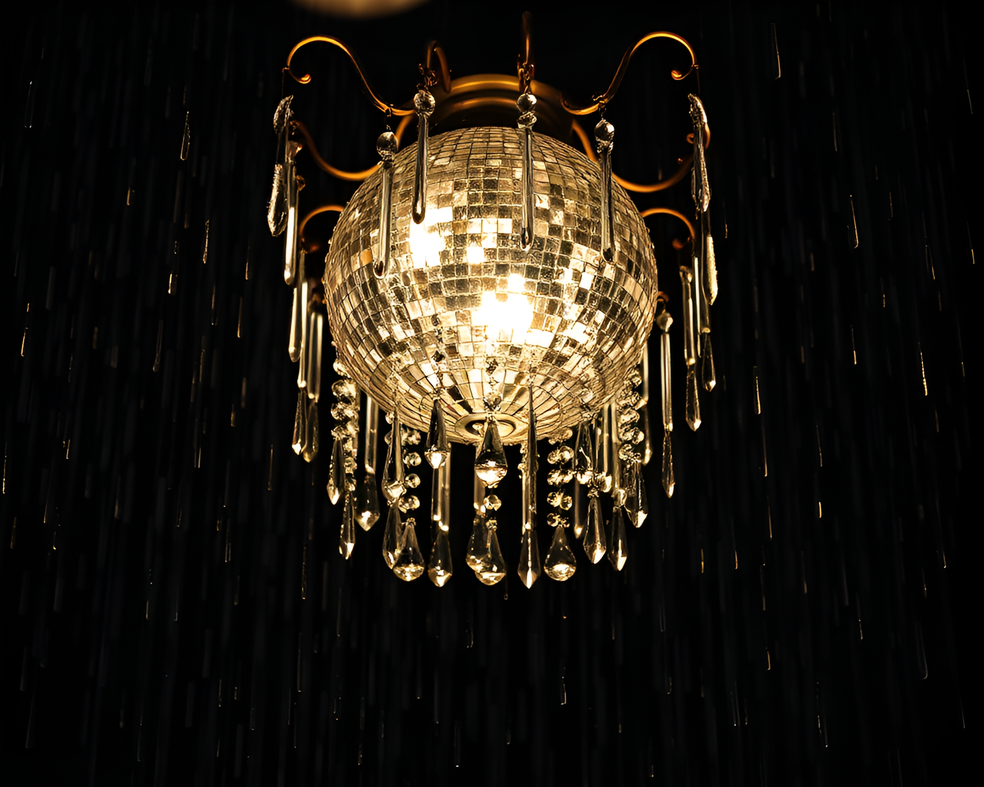 Victorian Chandelier Rain Droplets Disco Ball – free AI stock image