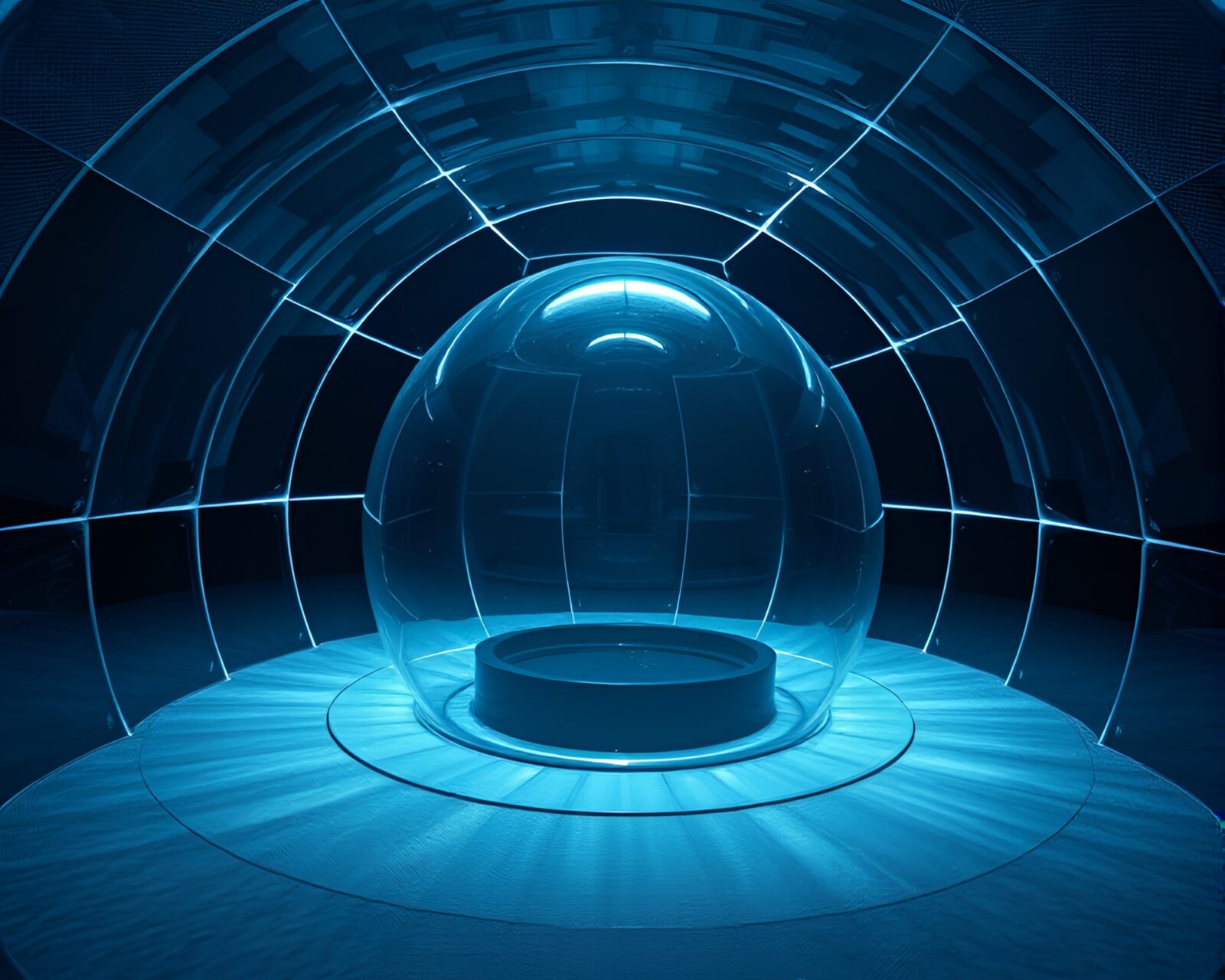Concentric circles of glass igloos with faded denim lighting