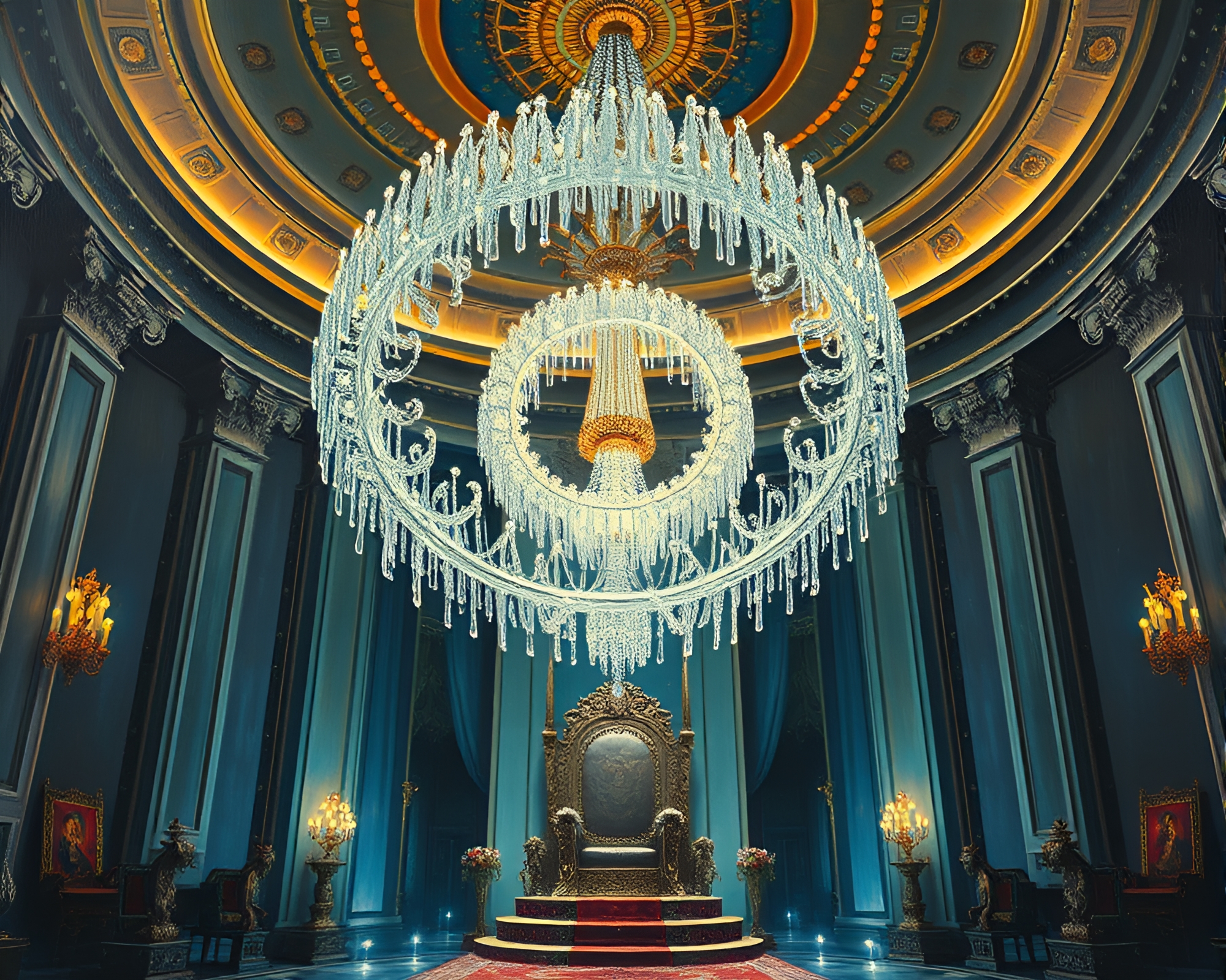 Fibonacci Crystal Chandelier Throne Room Illumination – free AI stock image