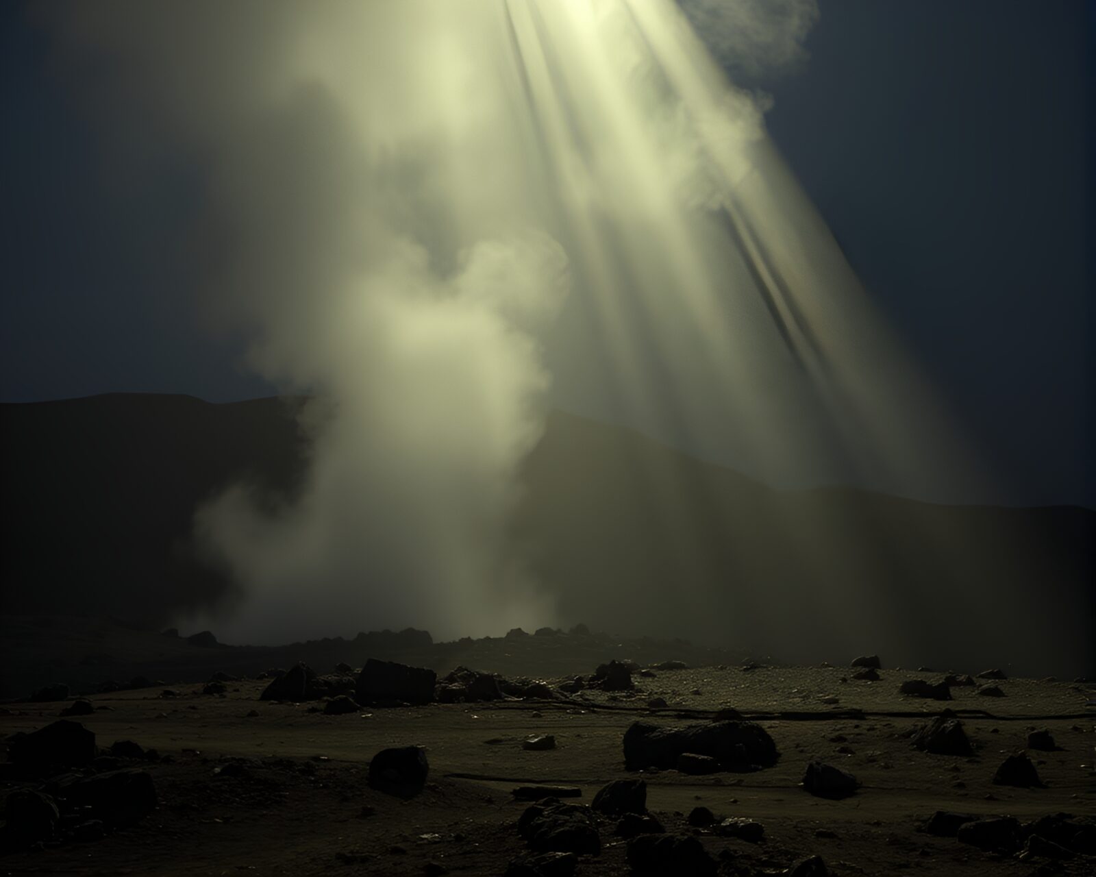 A mysterious symbol illuminated in volcanic ash tinted darkness
