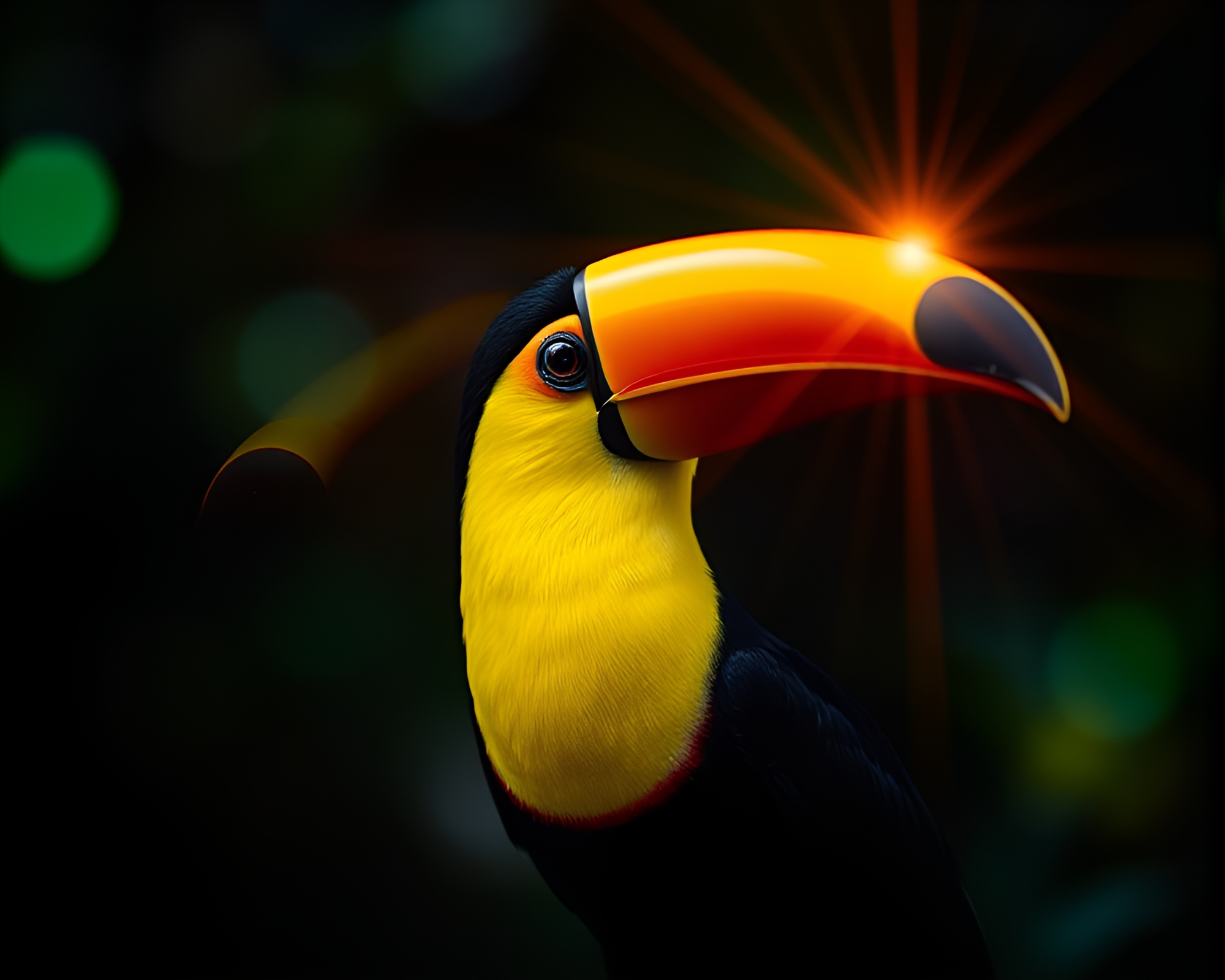 Toucan Silhouette in Vibrant Light Leaks – free AI stock image