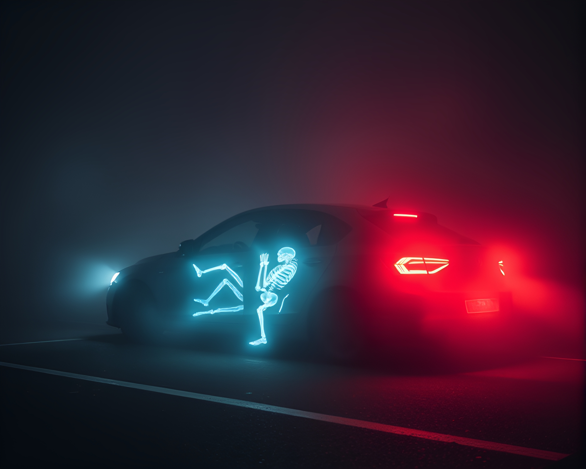 Futuristic Exoskeleton Suit in Car Light Trails – free AI stock image