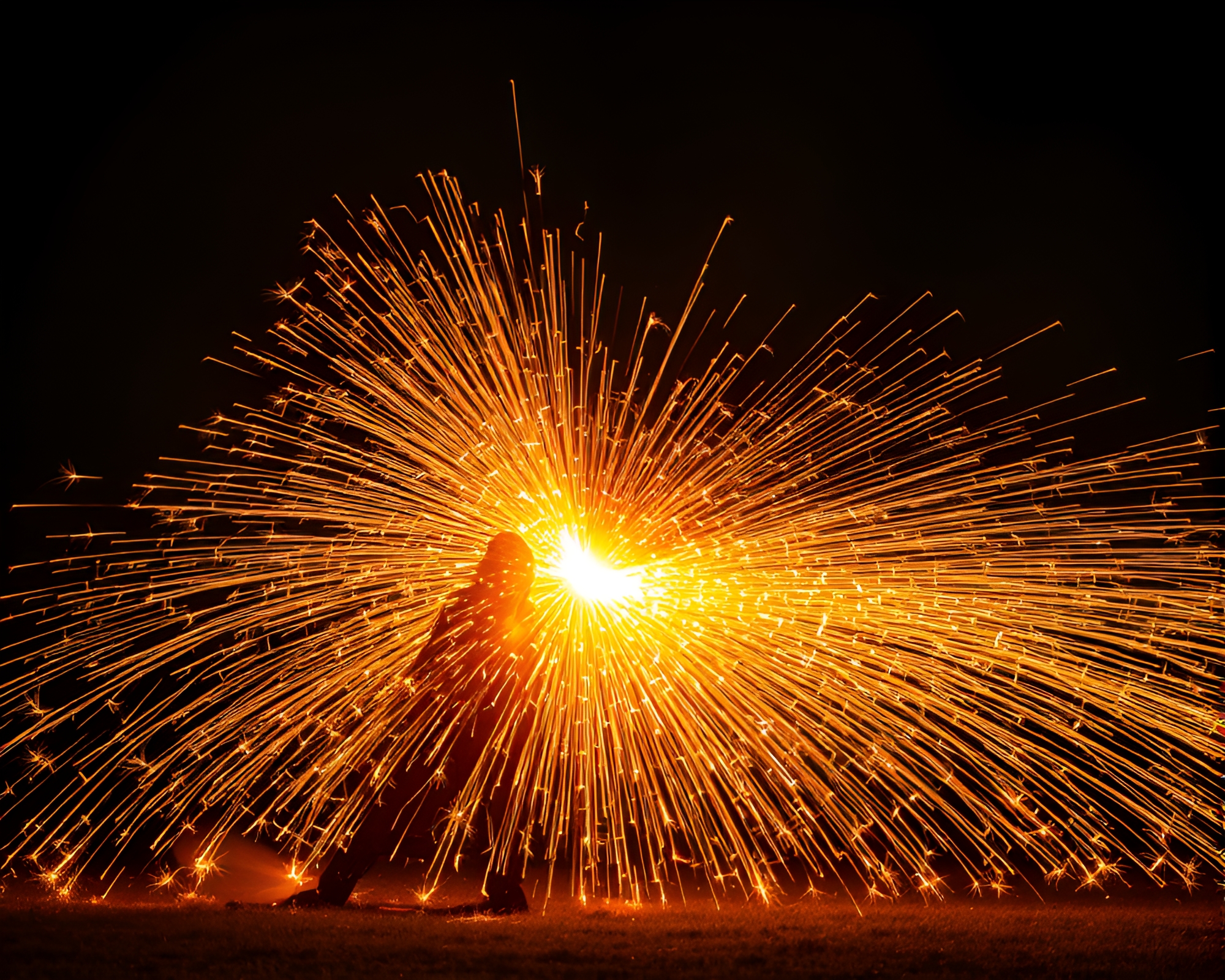 Samurai Warrior with Golden Sparkler Trails – free AI stock image