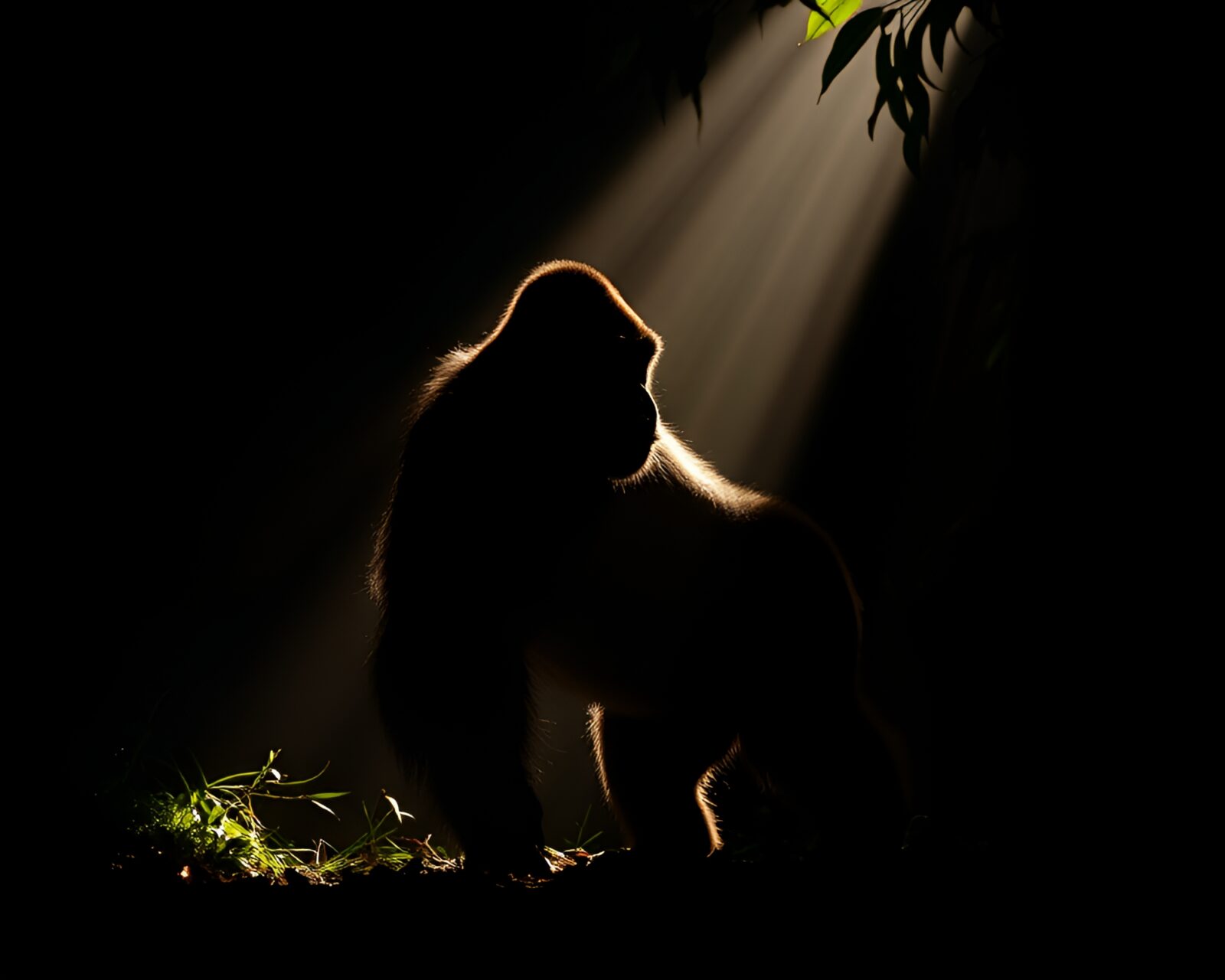 Backlit silhouette of majestic gorilla surrounded by toon shading