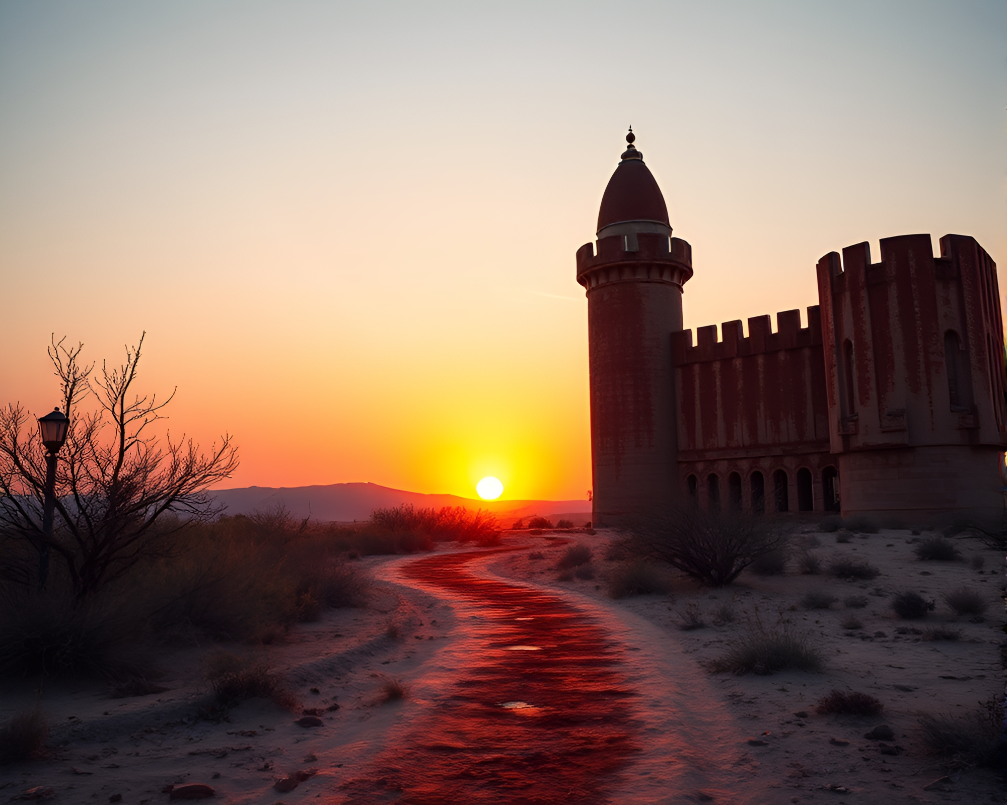 Sunset Rust Stains in Deserted Castle – free AI stock image