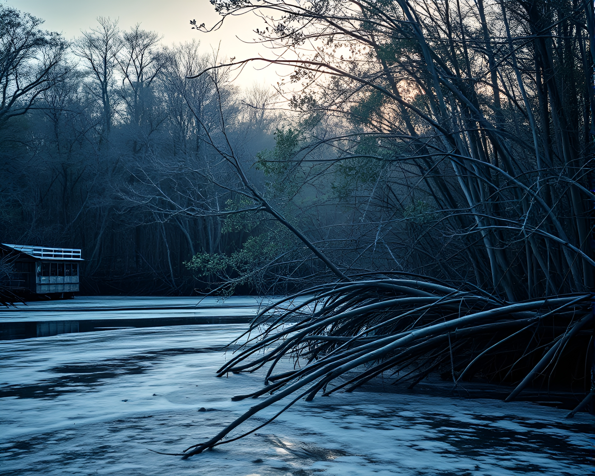 Snowy Mangrove Swamp Candidly Captured in Tri-Tone – free AI stock image