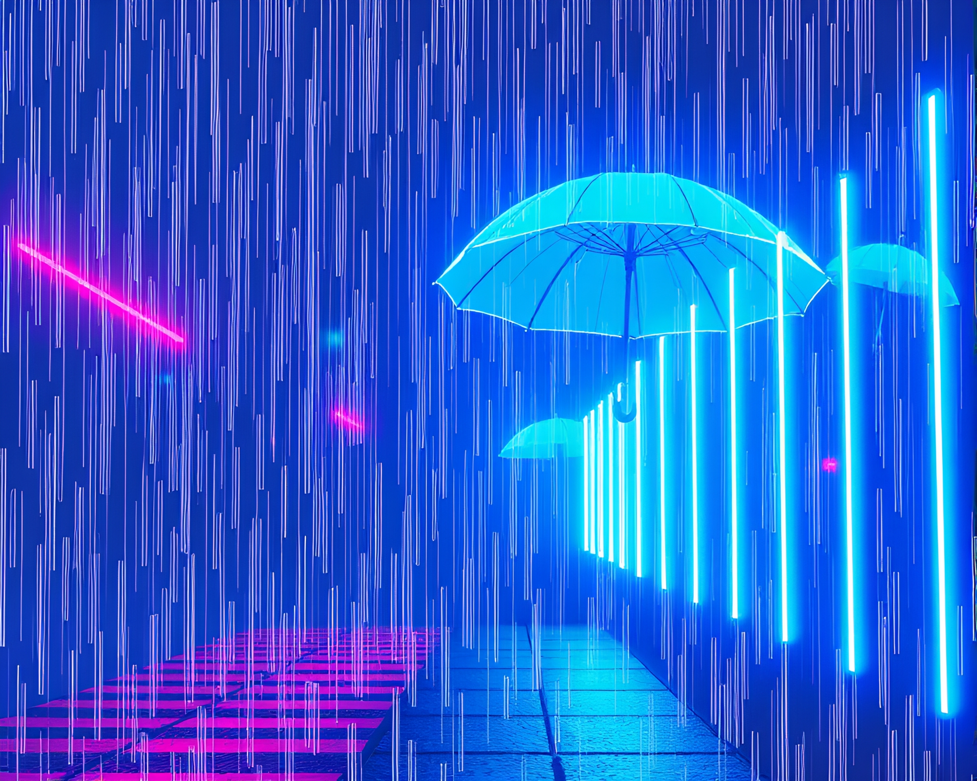 Neon-lit Umbrella in Manga-style Minimalist Composition – free AI stock image
