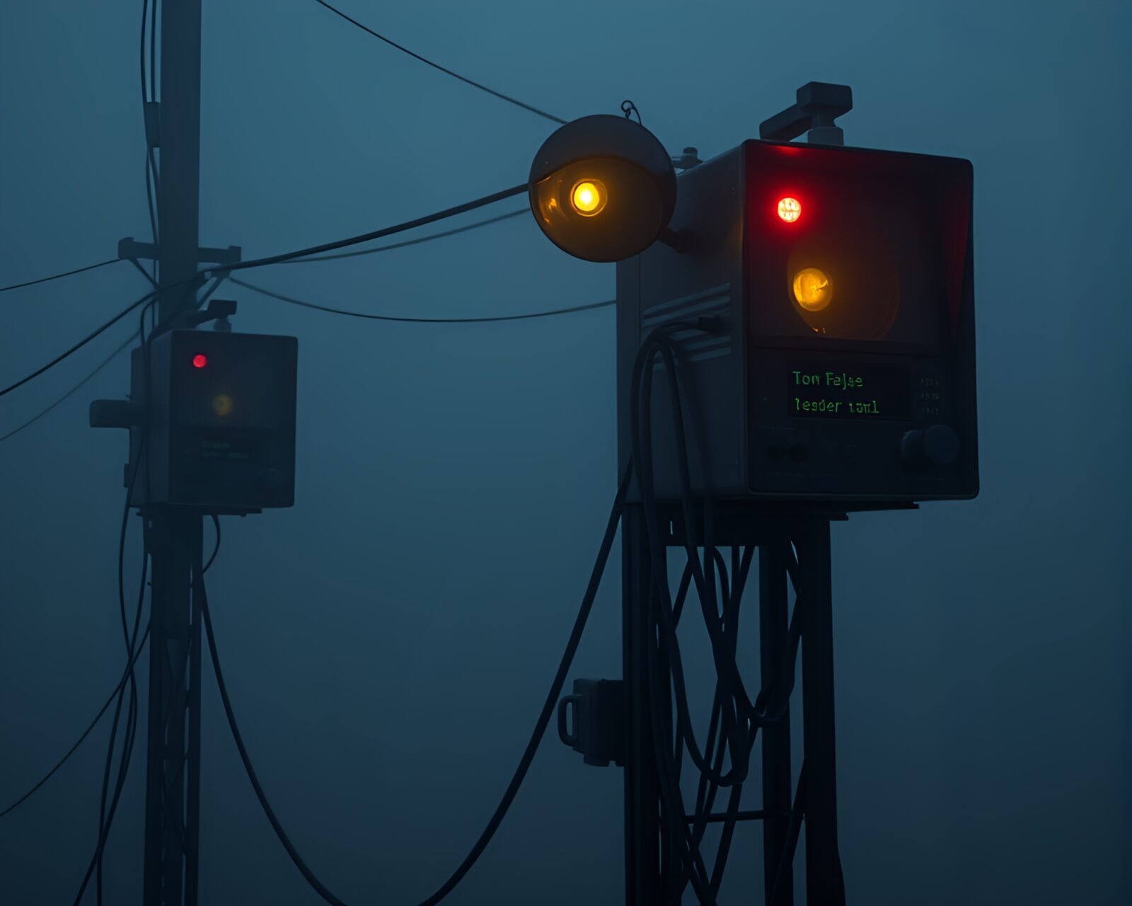 Ethereal scene of illuminated Morse code telegraph in motion