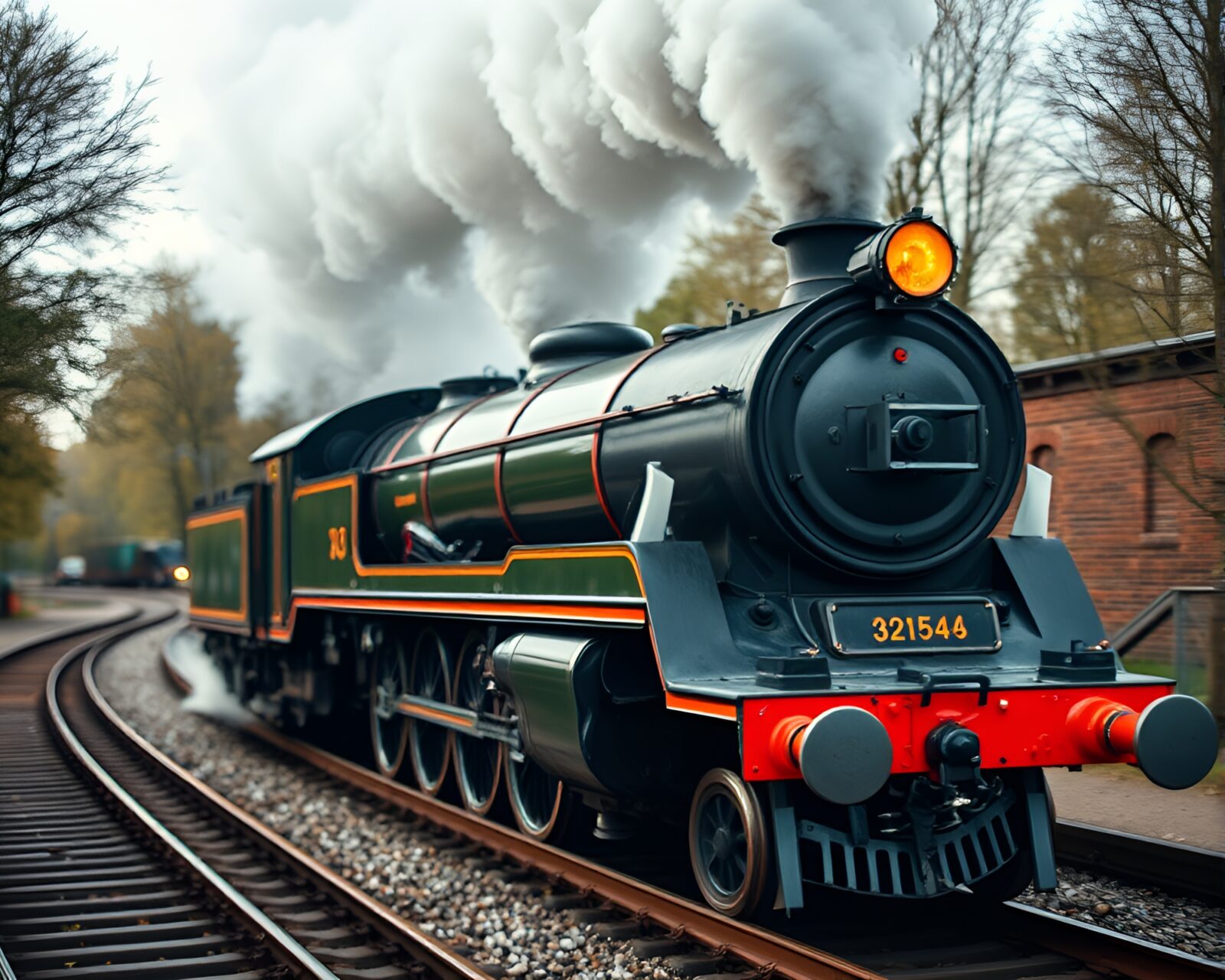 Vibrant slow shutter image of fantastical steam locomotive scene