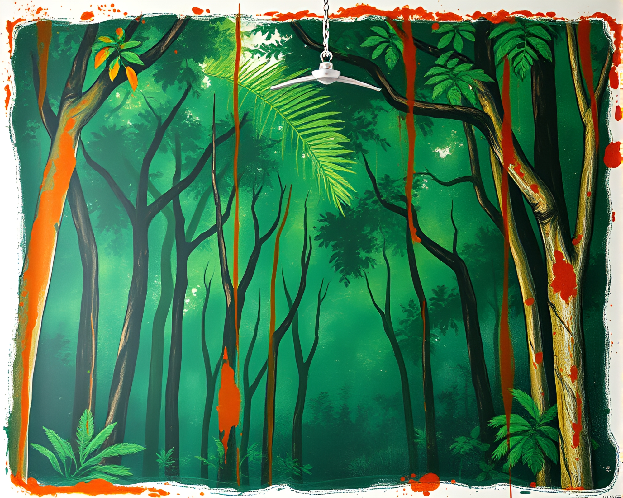 Rust-Stained Rainforest Canopy: Chalkboard Art – free AI stock image