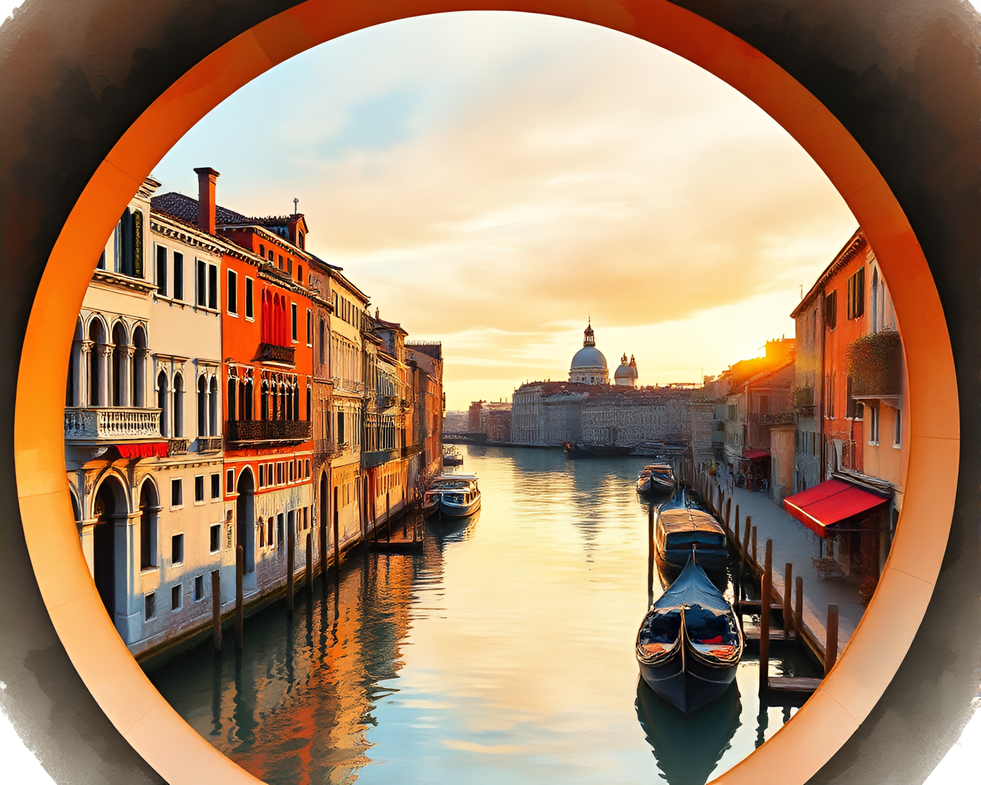 Venetian Canal Wildlife in Golden Watercolor Dusk – free AI stock image