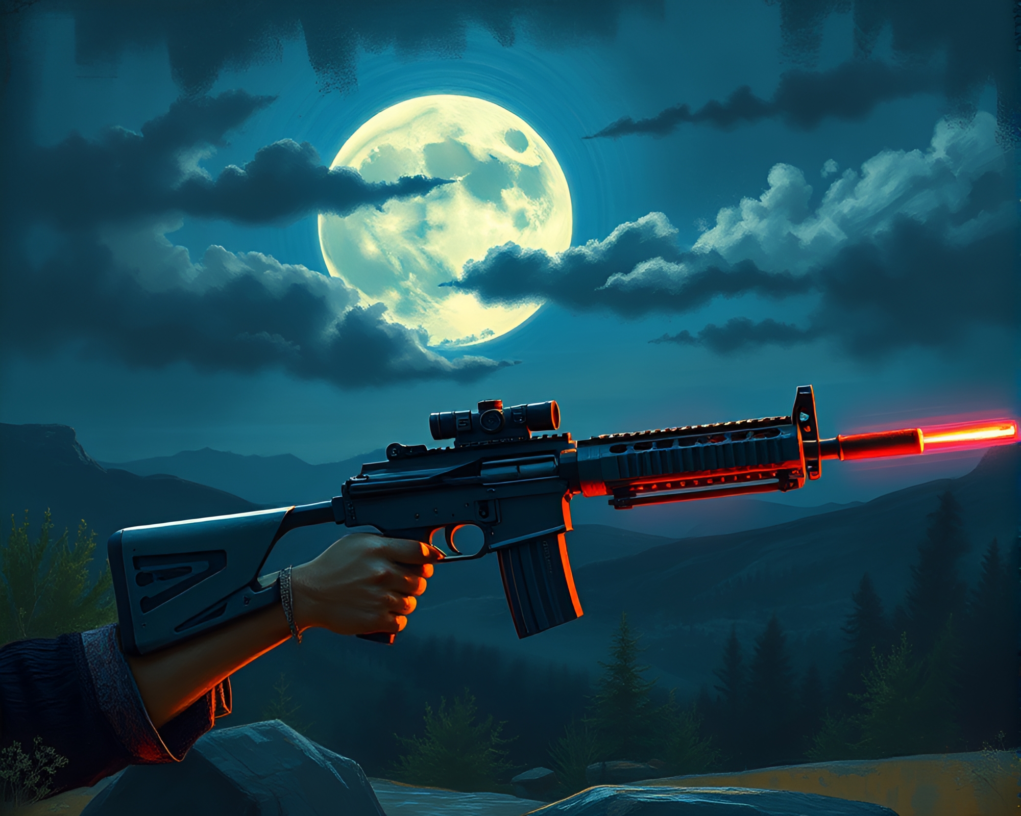Plasma Rifle Vignette Border Fresco Painting – free AI stock image
