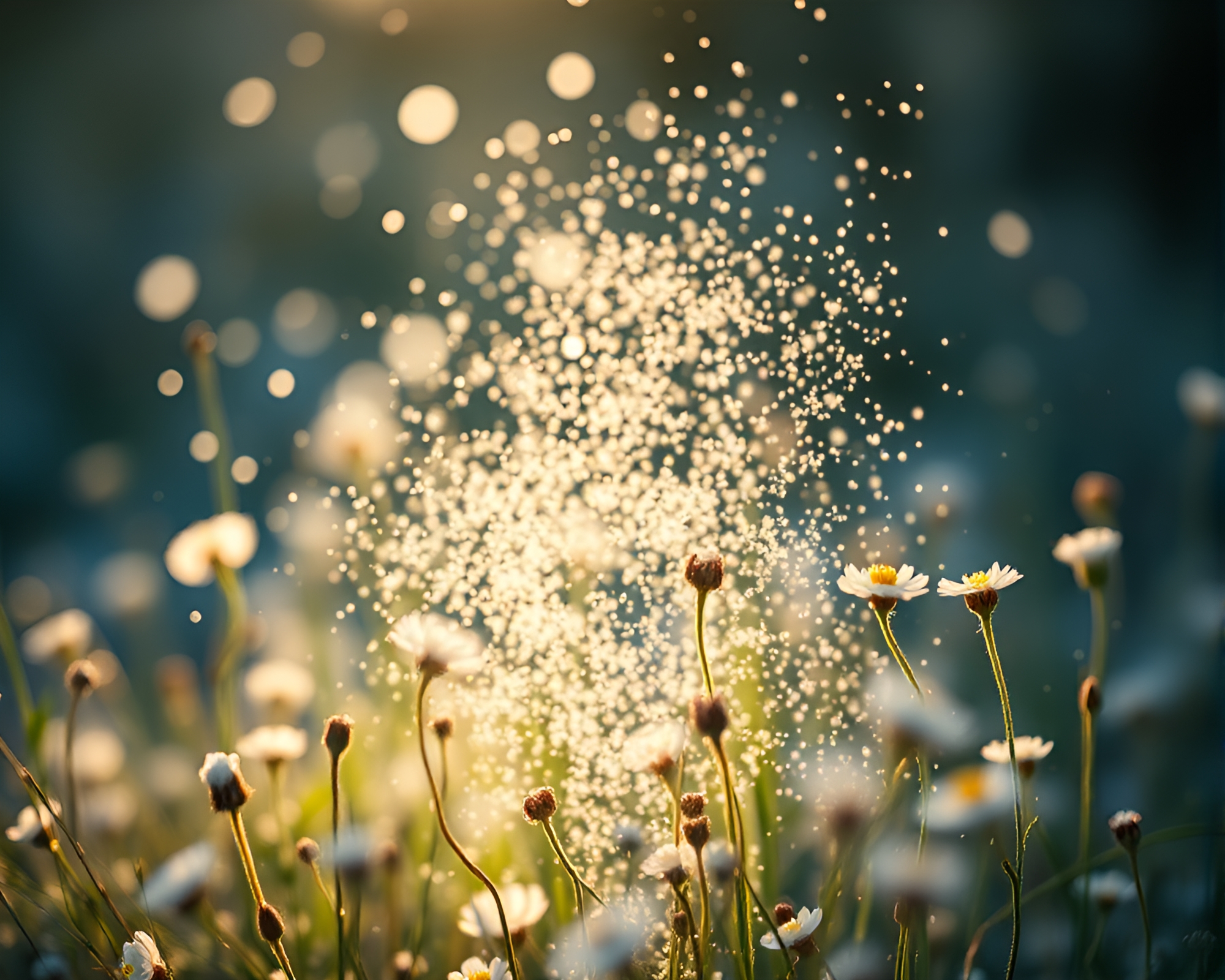 Snow-Covered Meadow with Sparkling Dust Particles – free AI stock image