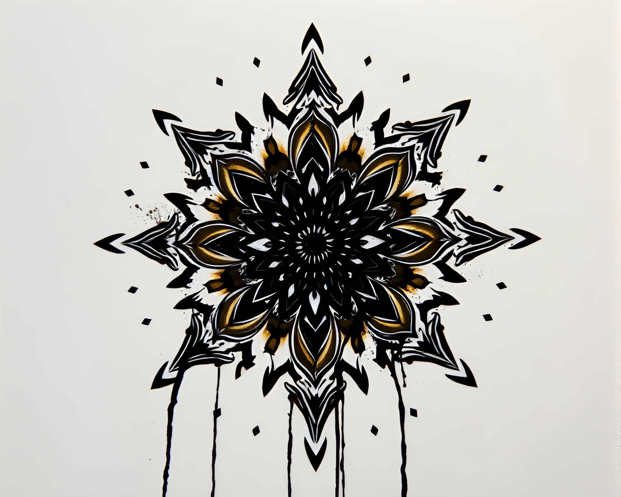 Ink Wash Mandala with Hard Shadows – free AI stock image