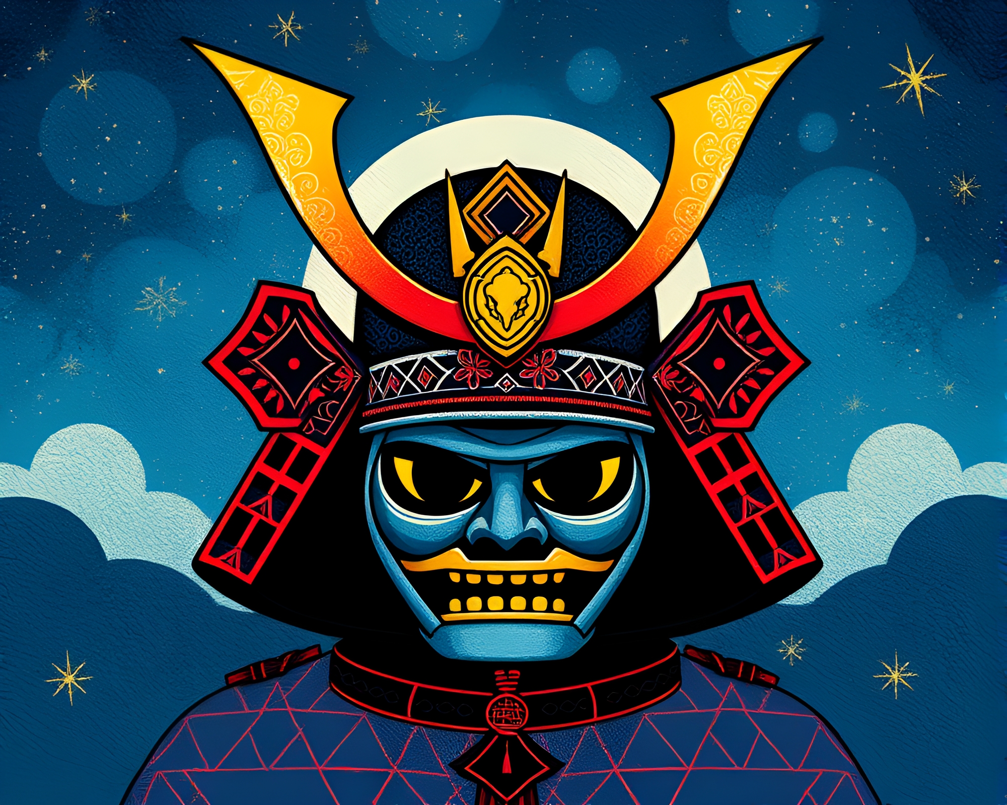 Samurai Helmet Under Starlit Sky Children’s Illustration – free AI stock image