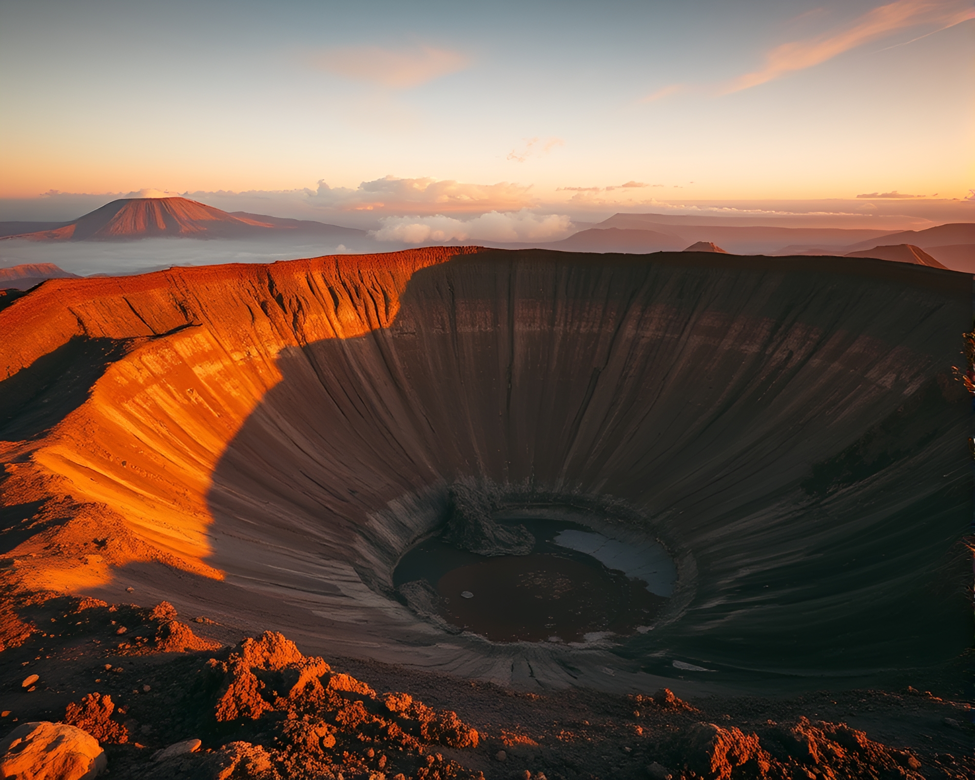 Rust Patina Meets Volcano Crater at Golden Hour – free AI stock image