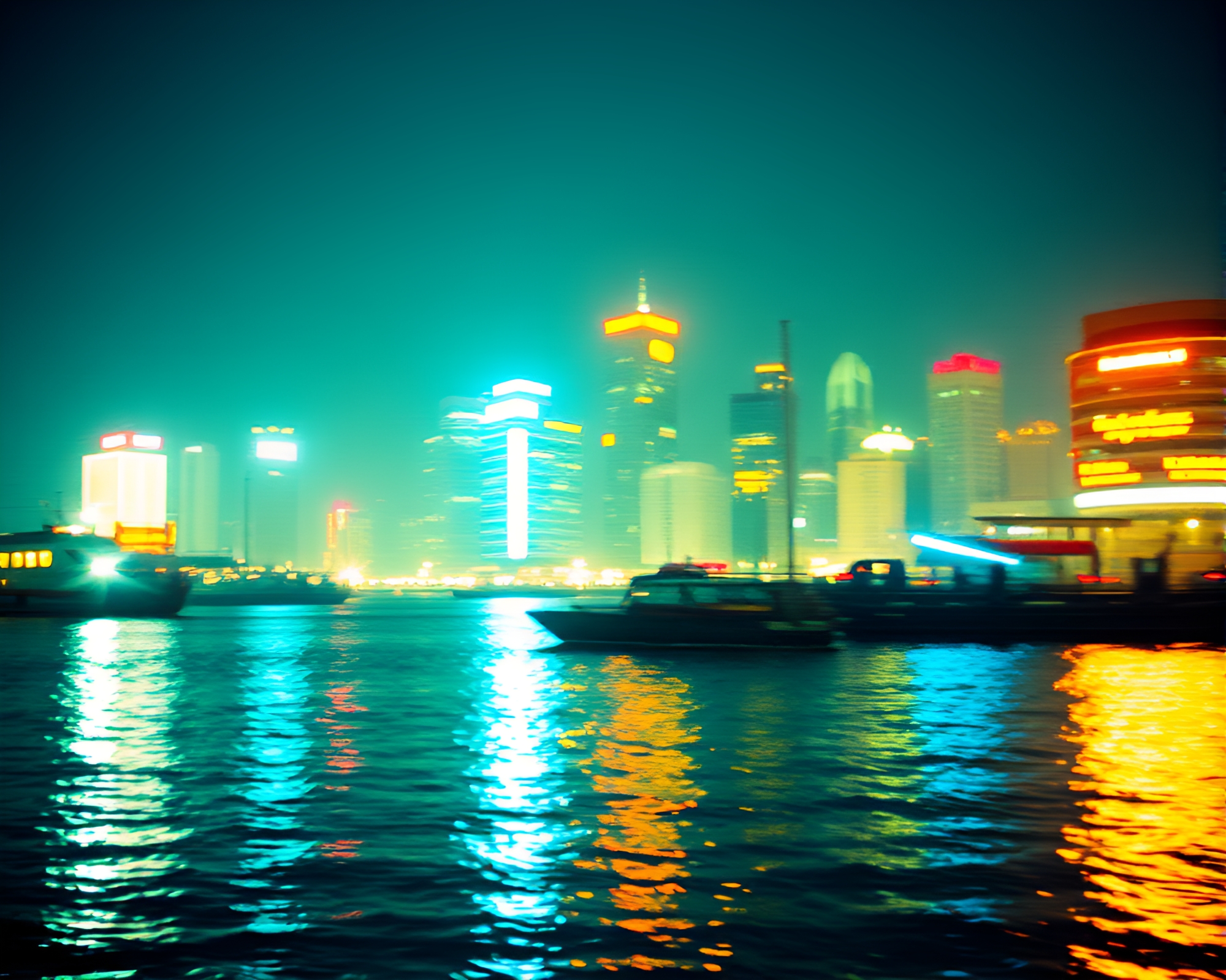 Digital Noise Whale Surrounded by City Lights Stereograph – free AI stock image