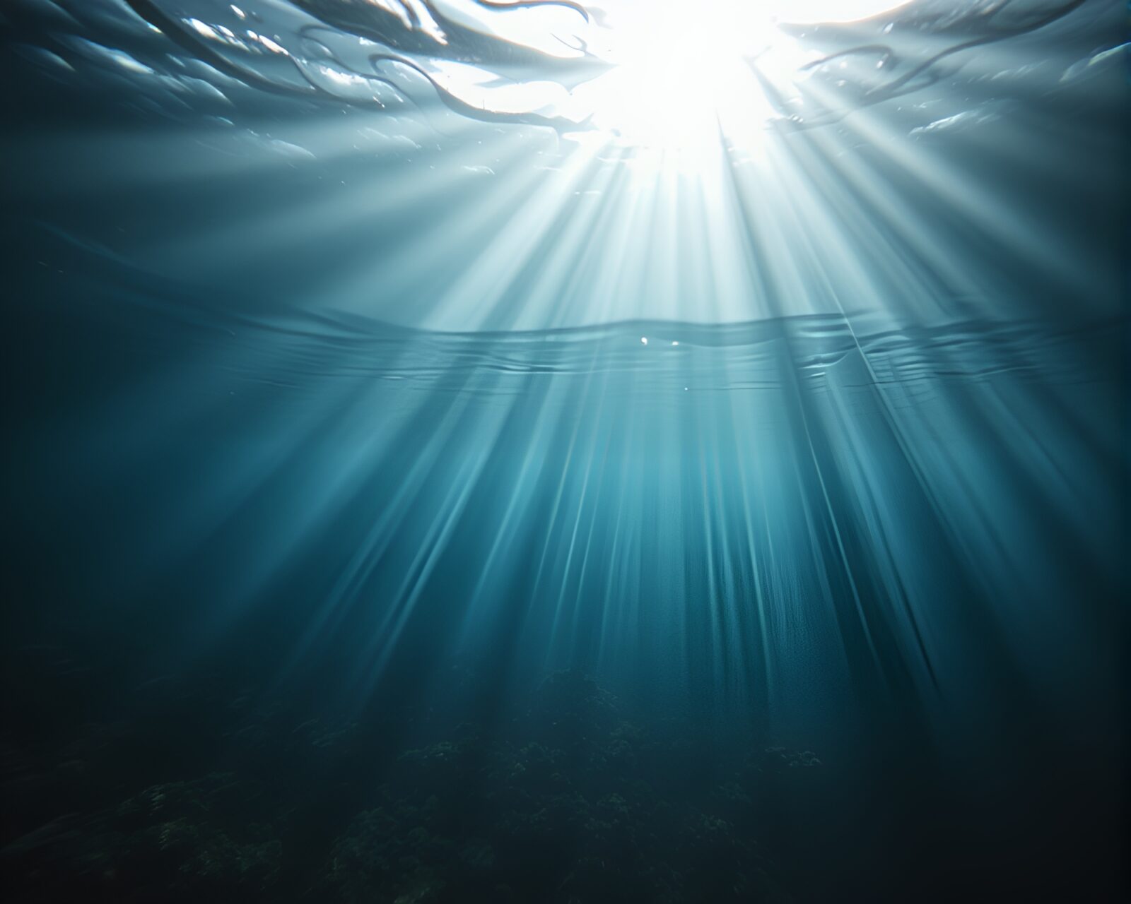 Sunlight shining through water onto submarine interior scene