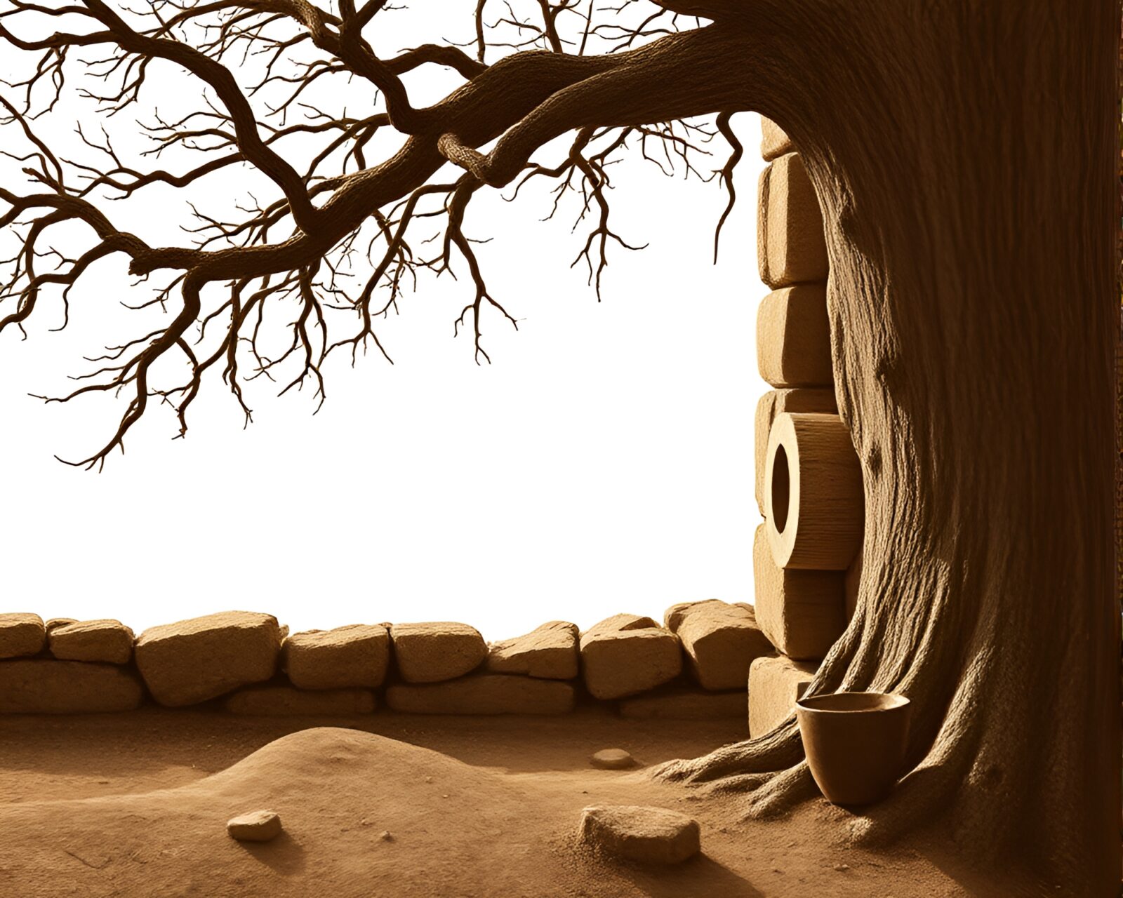 Gorgeous sepia-toned image of a mystical tree with intricate beadwork accents