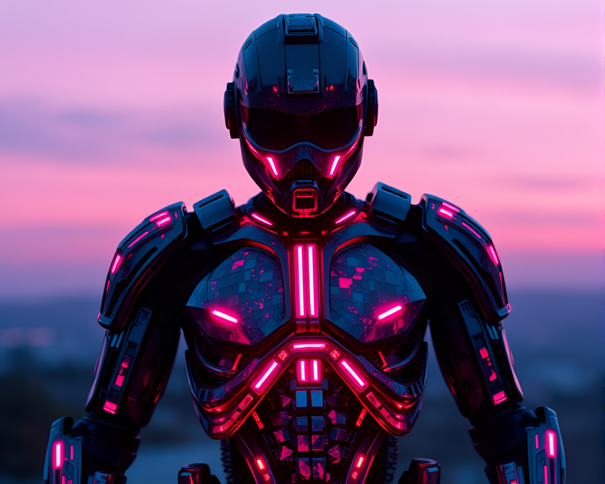 Sunrise Exoskeleton Synthwave Mosaic Art – free AI stock image