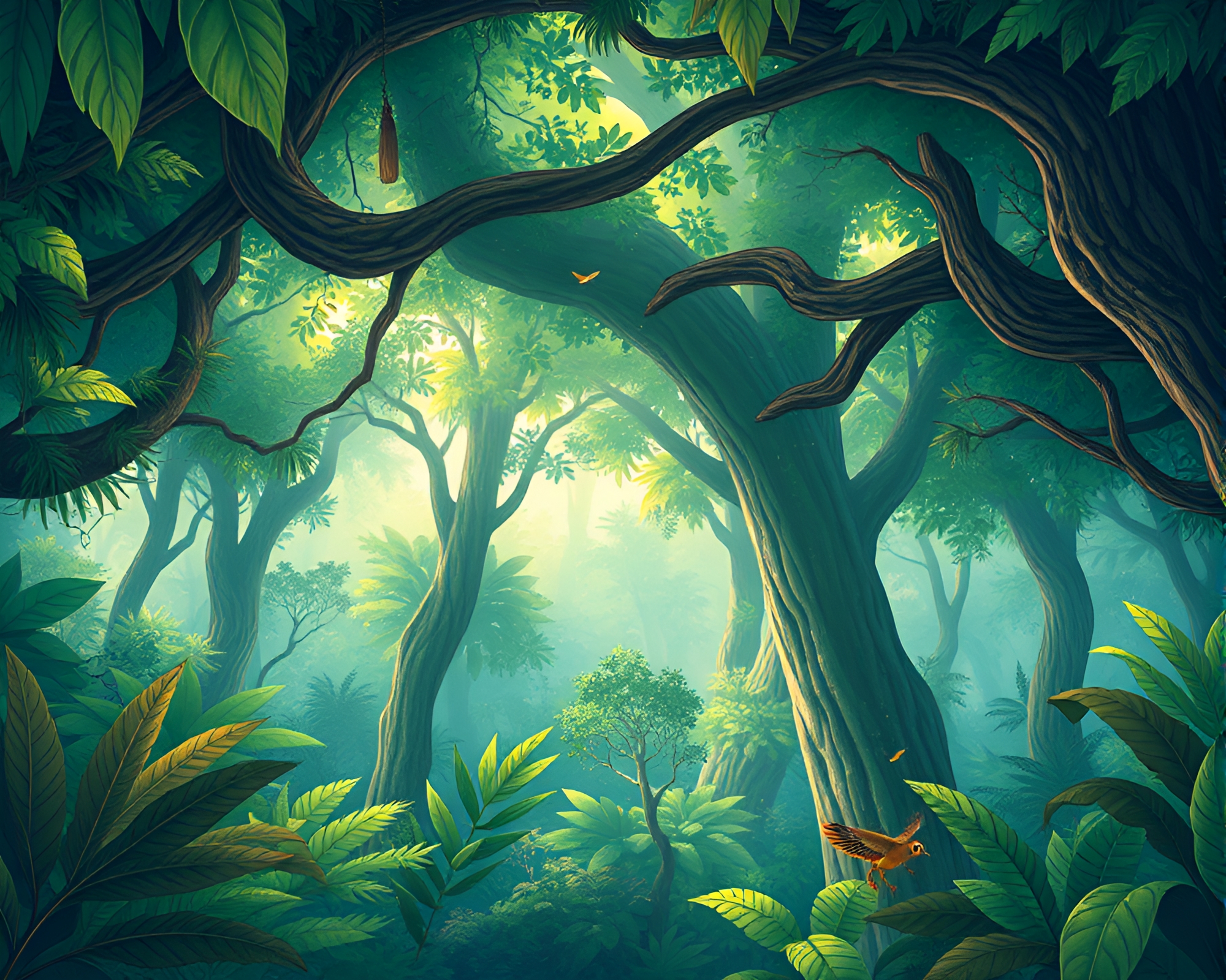 Enchanting Rainforest Canopy Adventure Illustration – free AI stock image