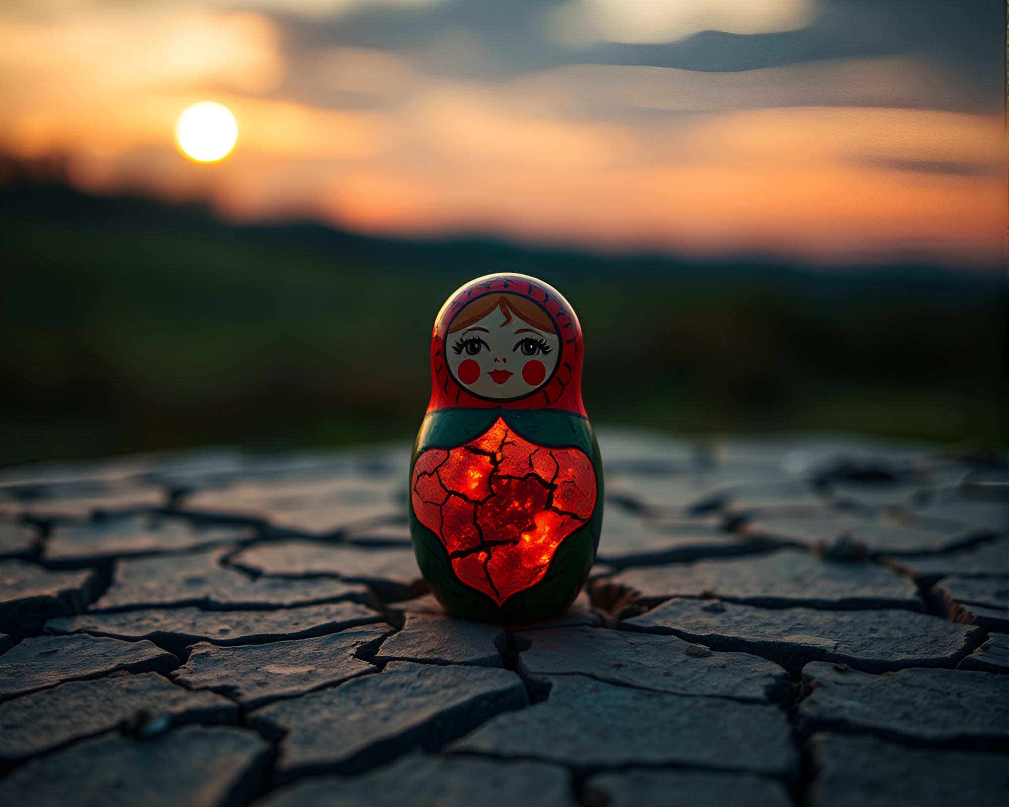 Cracked Earth Matryoshka Doll in Golden Dusk – free AI stock image