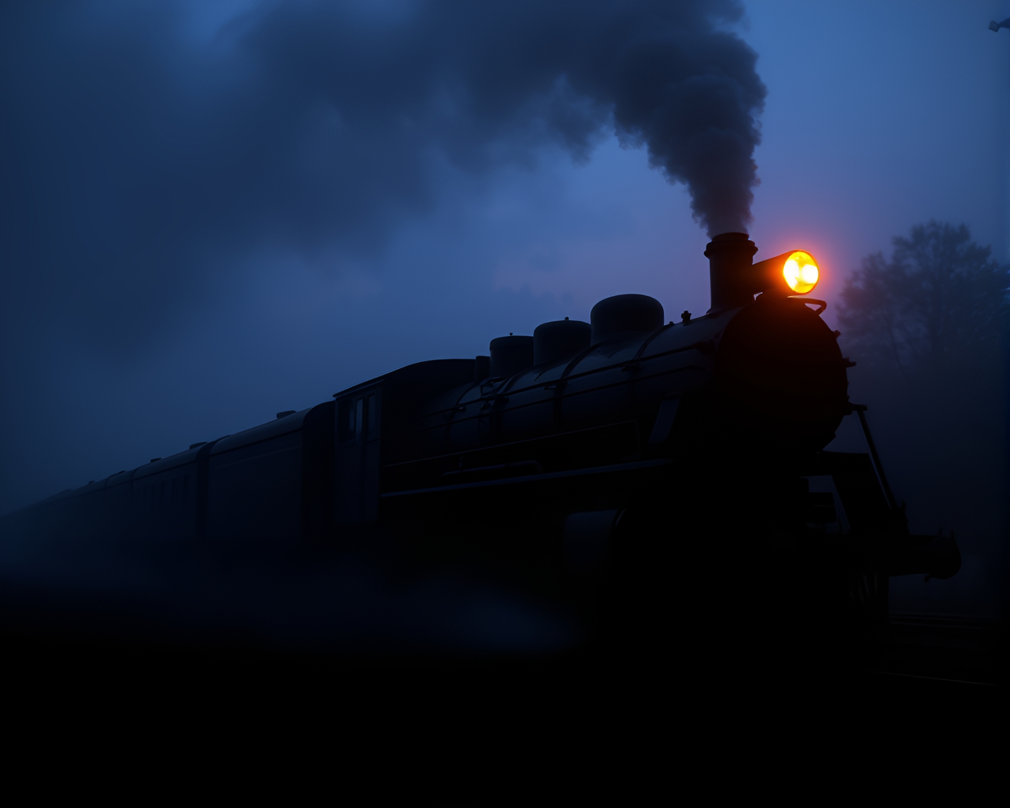 Cubist Steam Locomotive Silhouetted at Digital Twilight – free AI stock image