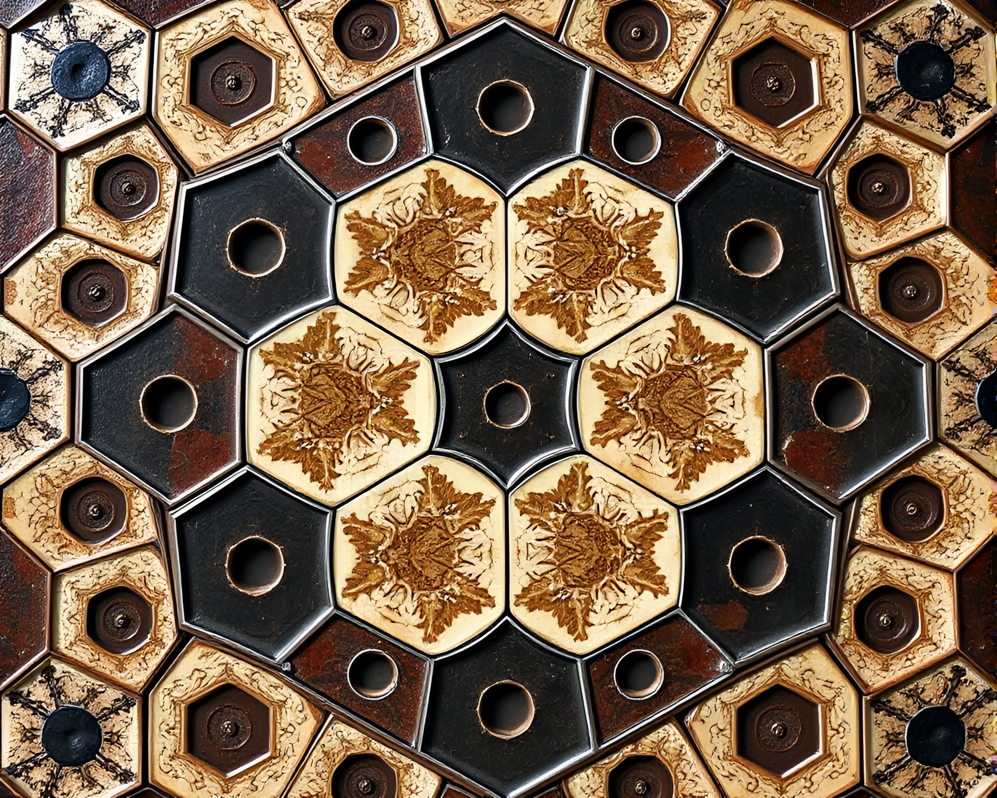 Ancient Sextant in Hexagonal Tiling Setting – free AI stock image