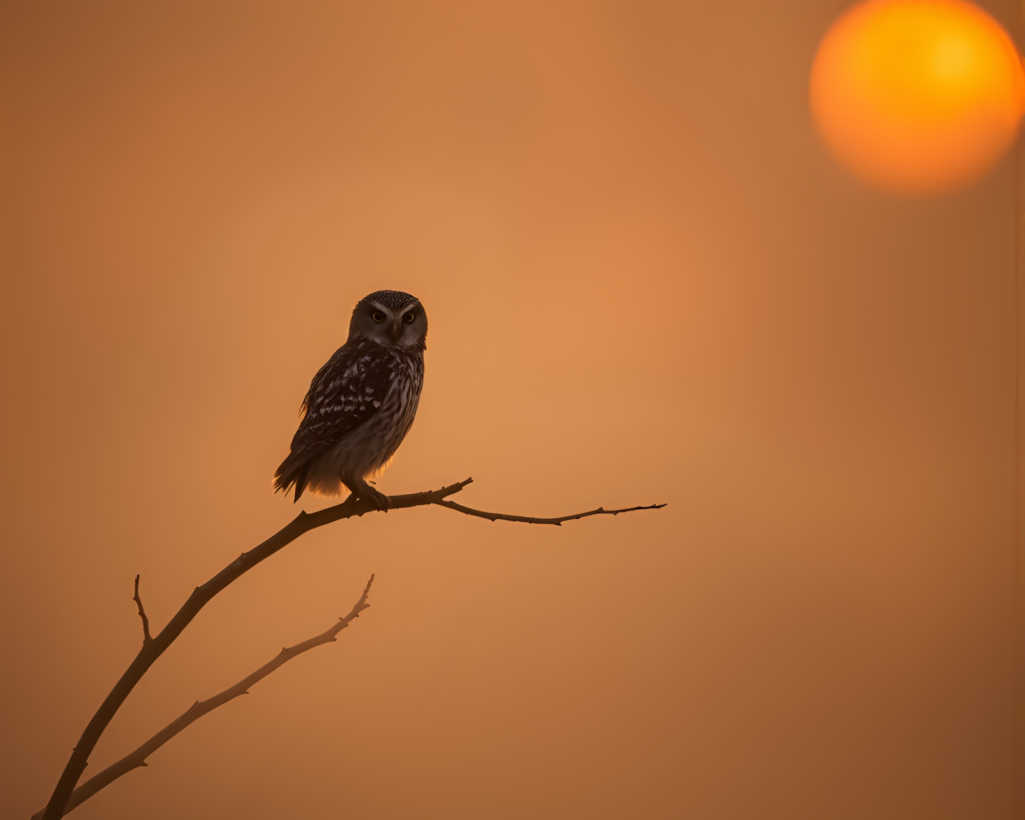 Majestic Owl in Misty Golden Hour Forest – free AI stock image