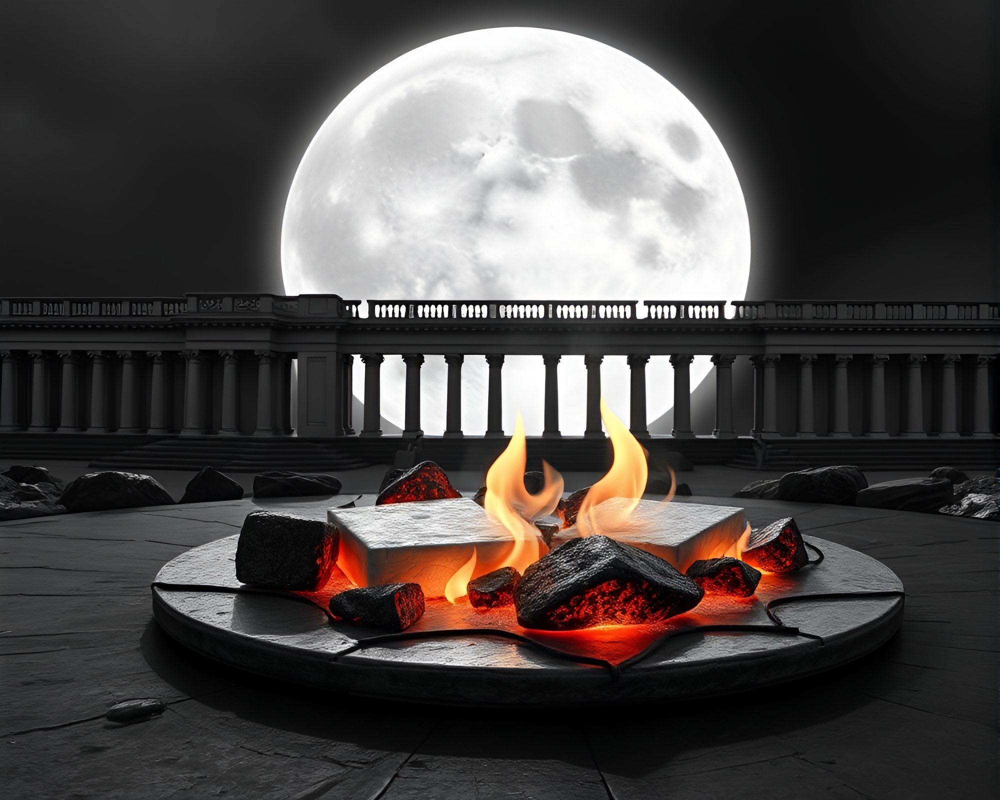 Floating Embers on Lunar Cheese Platter – free AI stock image