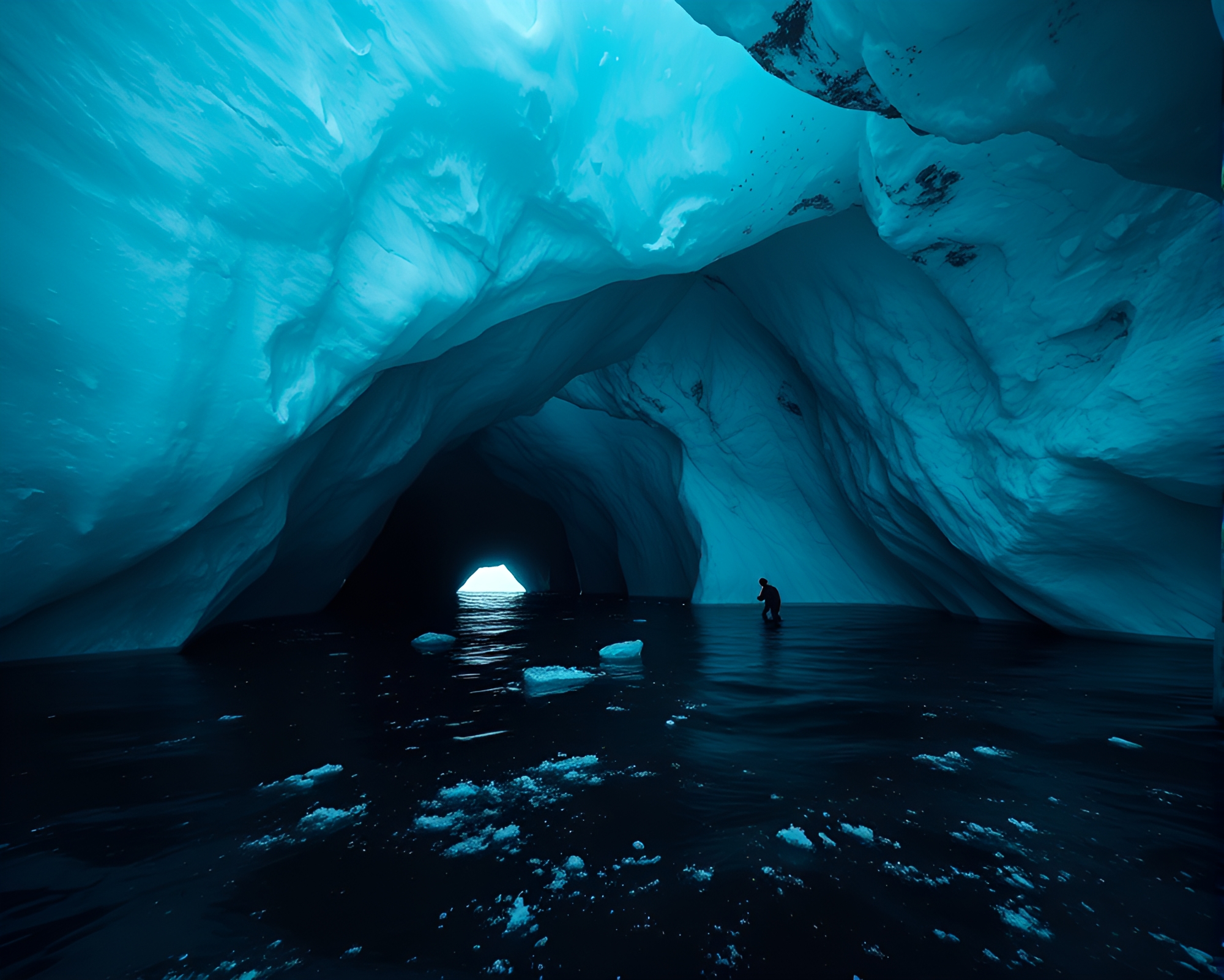 Arctic Iceberg Motion Capture in Cave Entrance Darkness – free AI stock image