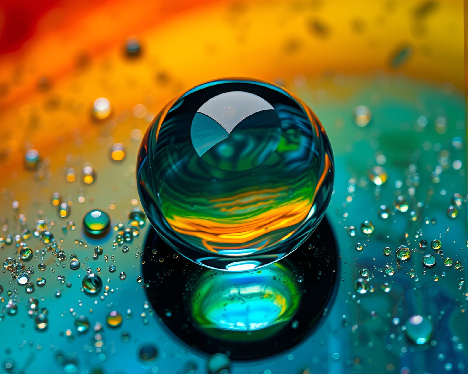 Colorful prism refraction on Murano glass under oil-rich light