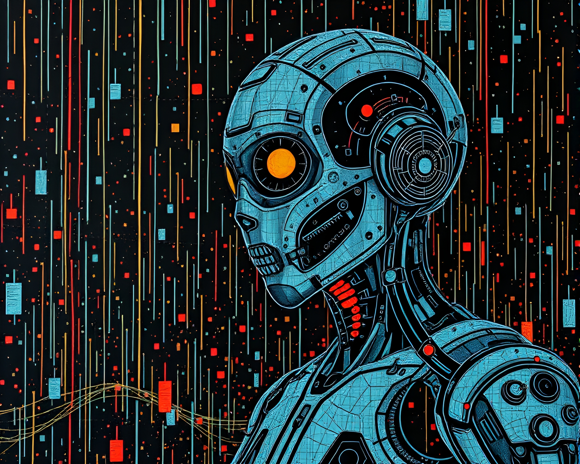 Cyborg Noir Stitched Pattern in Color Field Painting – free AI stock image