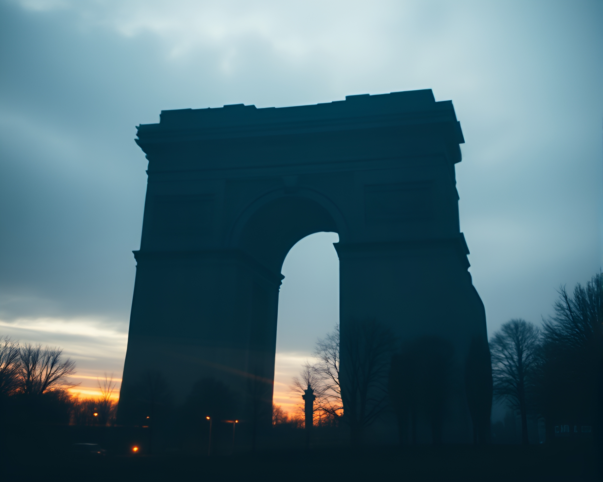 Ethereal Monoliths: Off-Center Serenity in Double Exposure – free AI stock image