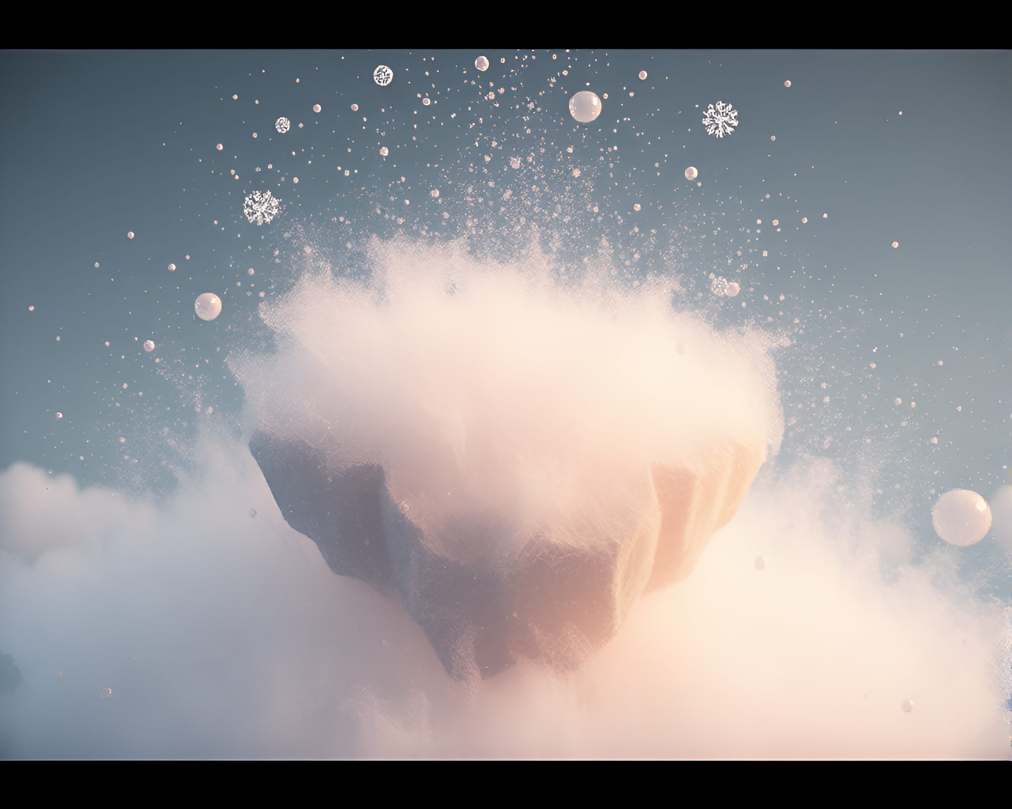 Floating Island Amid Dust Particles in Topaz Glow – free AI stock image