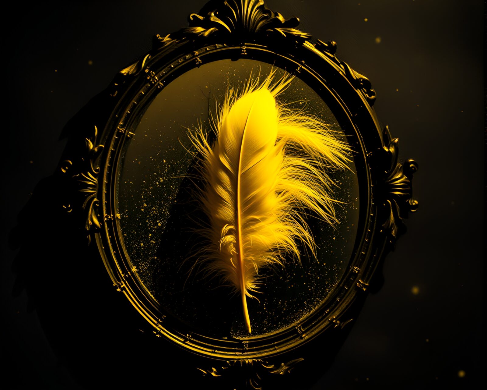 Graphic novel style eerie mirror scene with feather duster