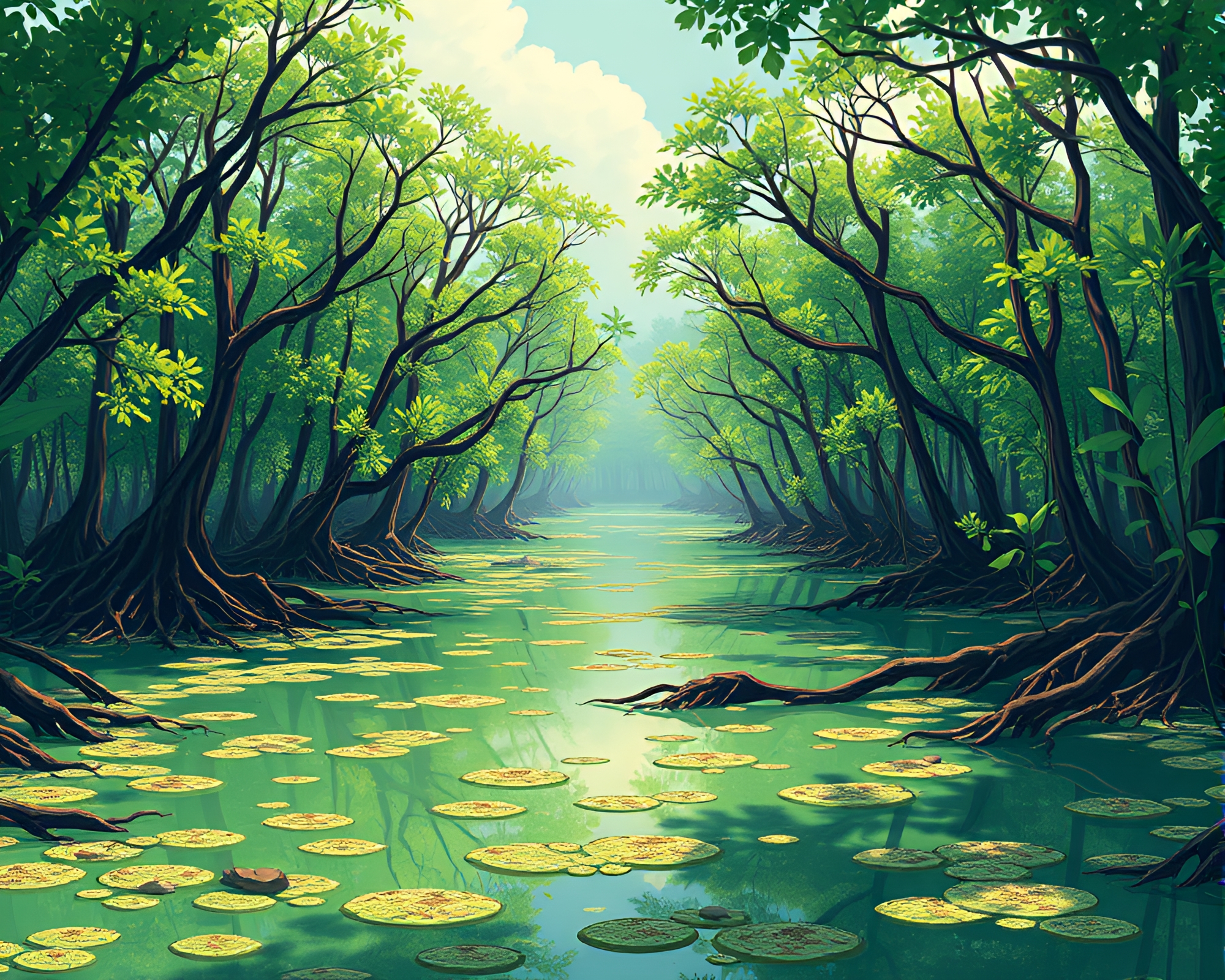 Copper Verdigris Mangrove Swamp Adventure – free AI stock image